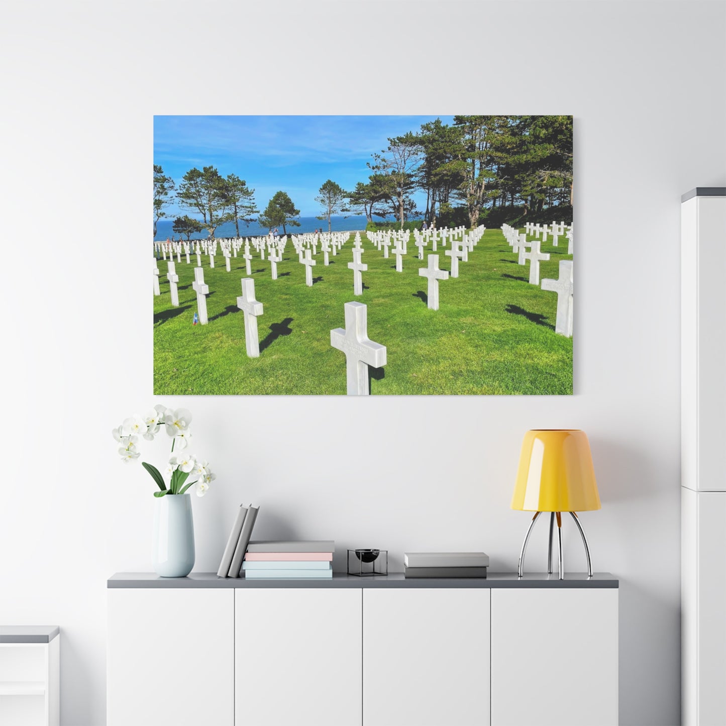 Memorial Canvas Print - Serene Cemetery Scene for Remembrance Normandy American Cemetery