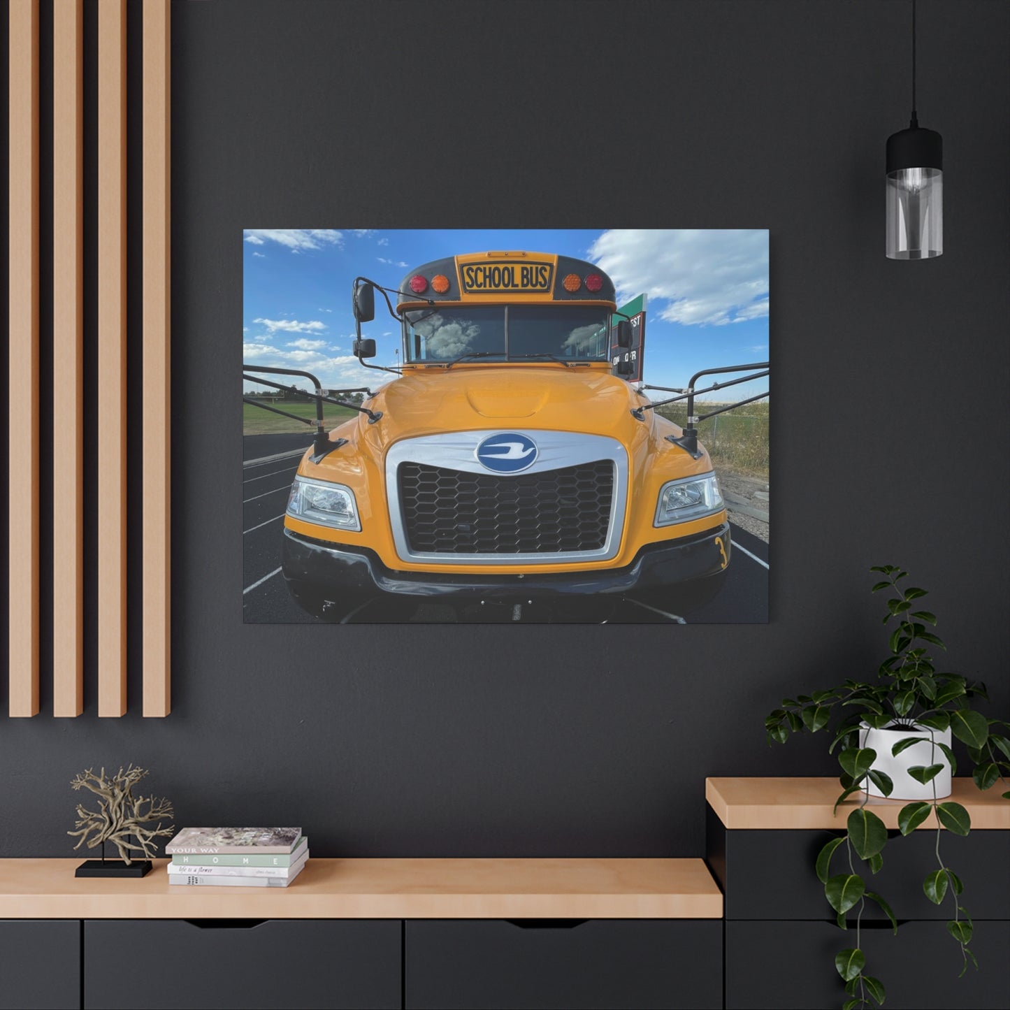 School Bus Canvas Art - Vibrant Stretched Wall Decor for Kids' Rooms