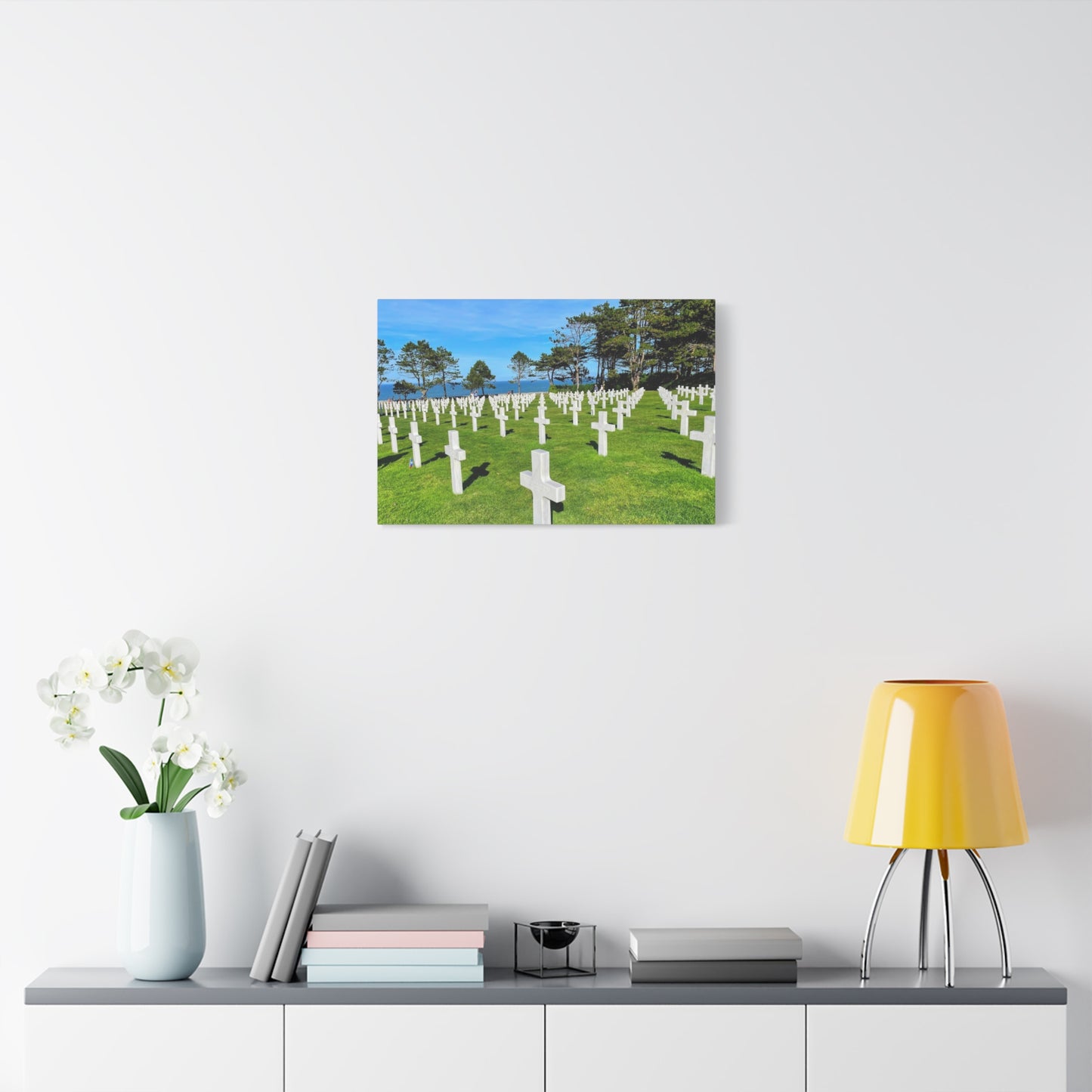 Memorial Canvas Print - Serene Cemetery Scene for Remembrance Normandy American Cemetery