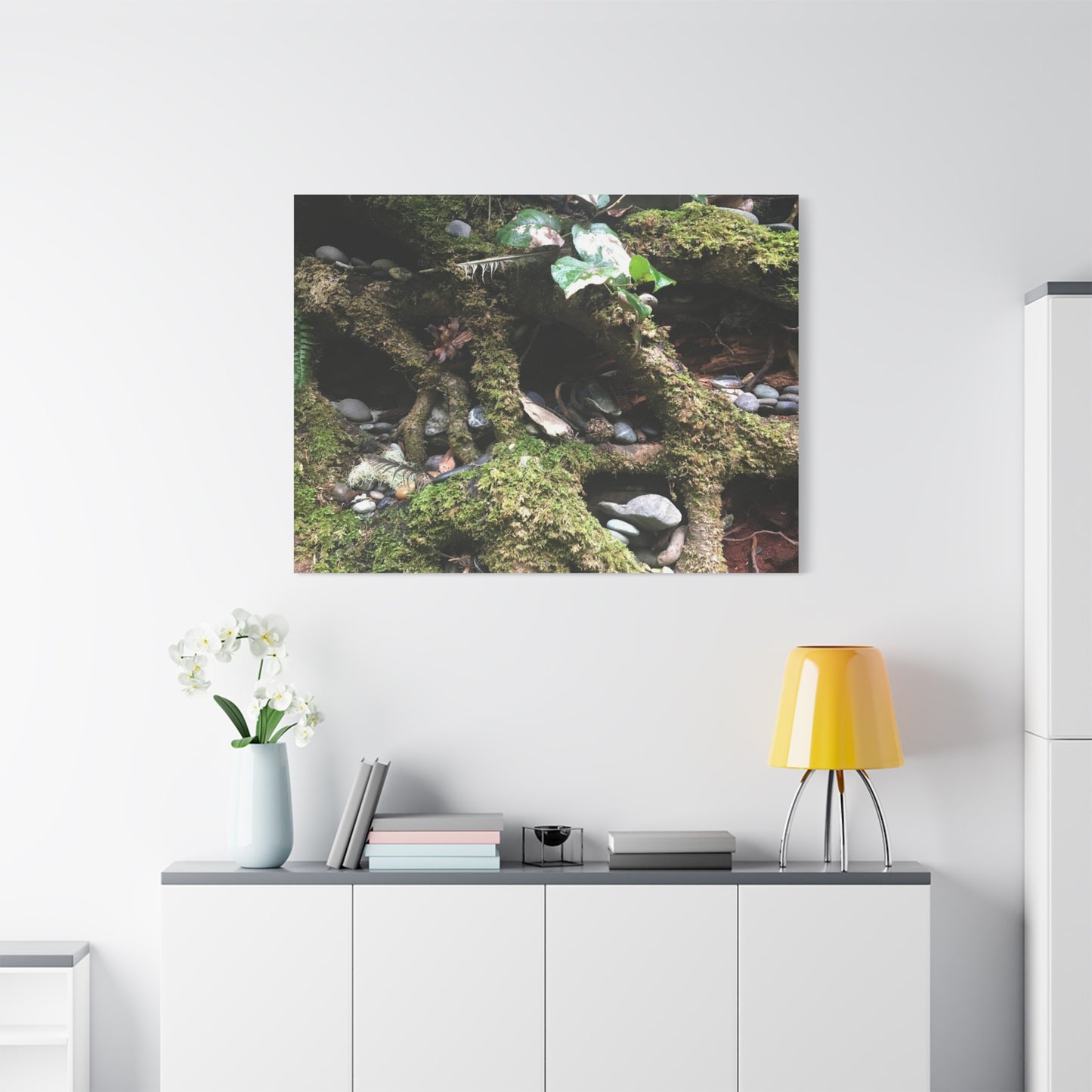 Nature-Inspired Matte Canvas Wall Art - Serene Root and Stone Design