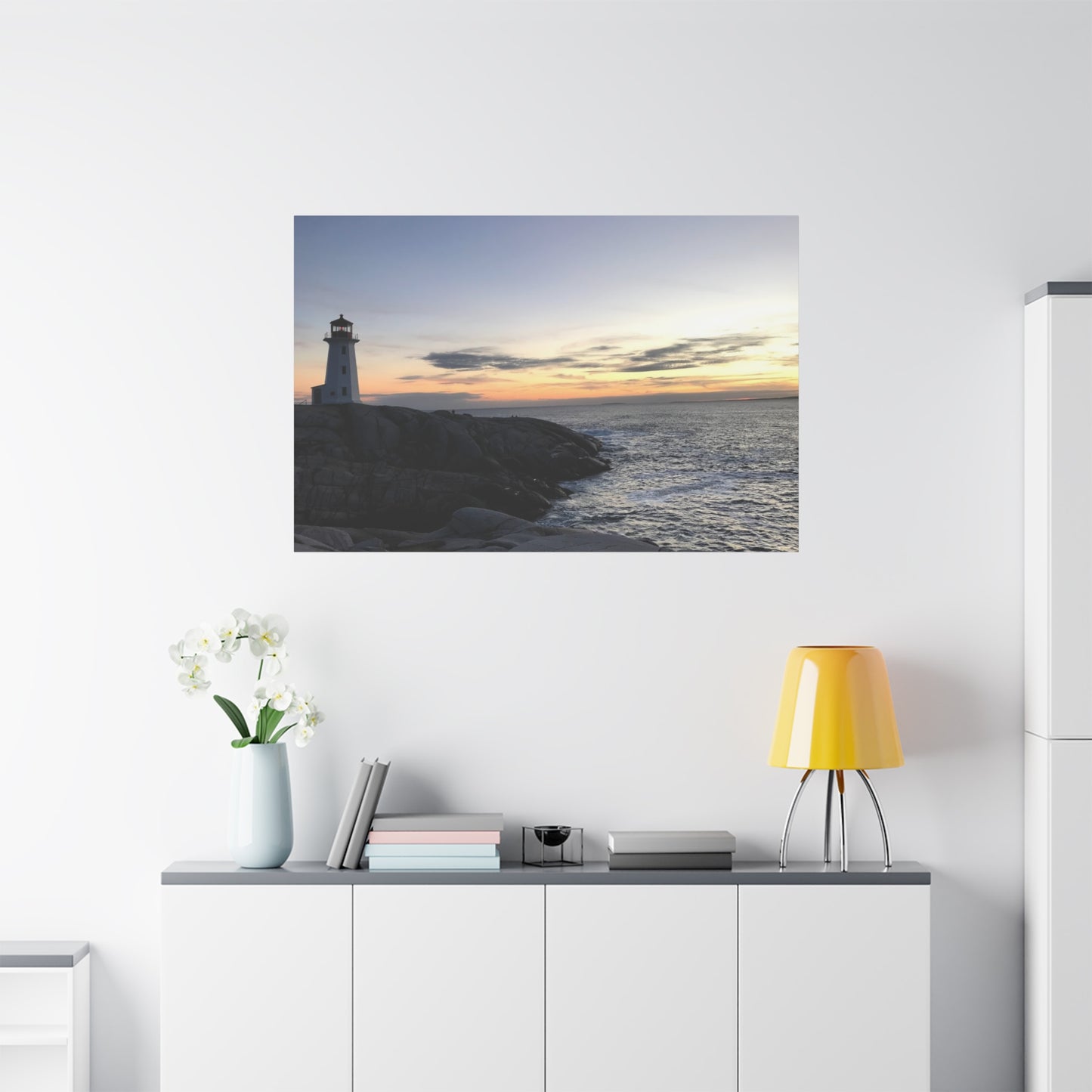 Sunset Lighthouse Canvas Print - Coastal Decor for Beach Lovers Peggys Cove
