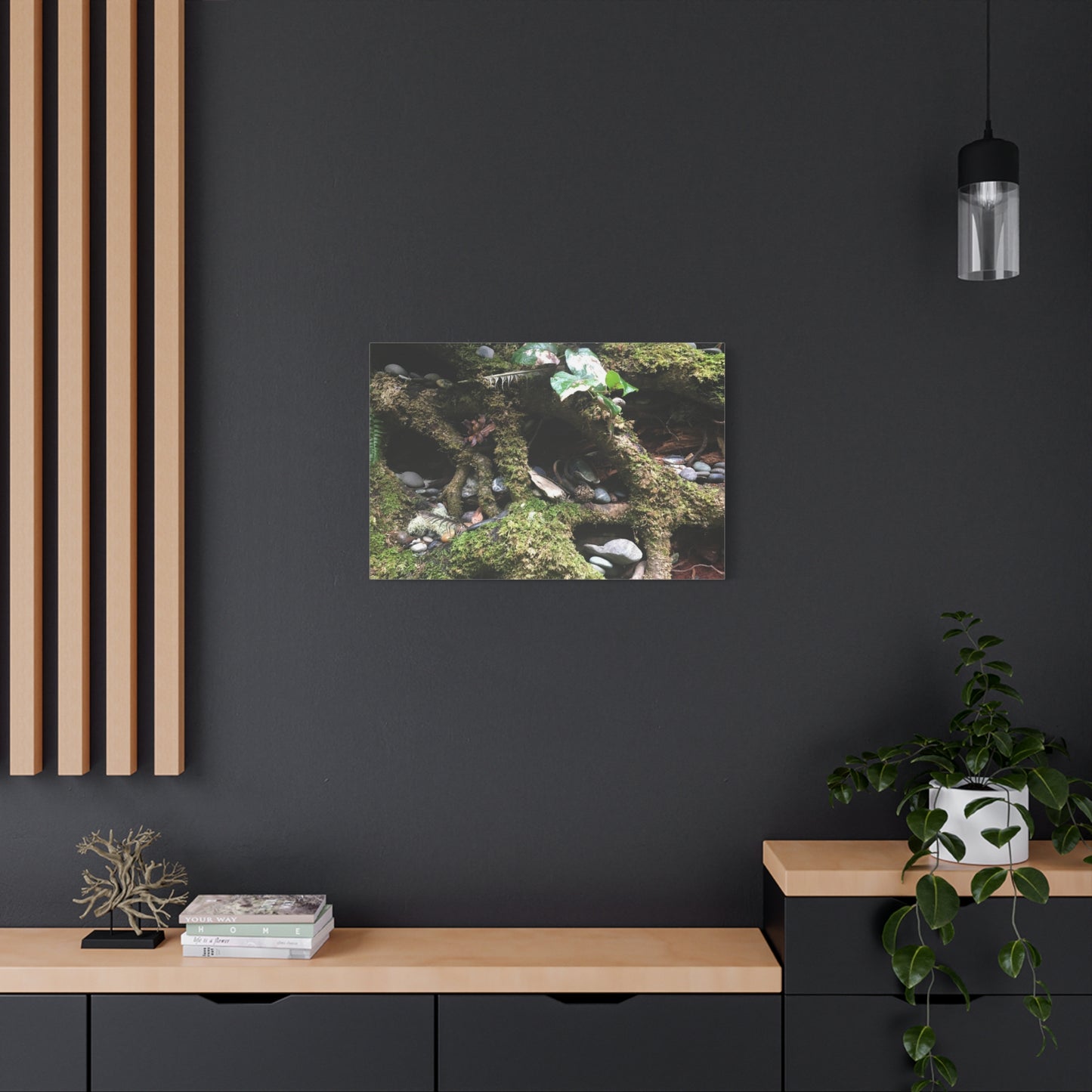 Nature-Inspired Matte Canvas Wall Art - Serene Root and Stone Design