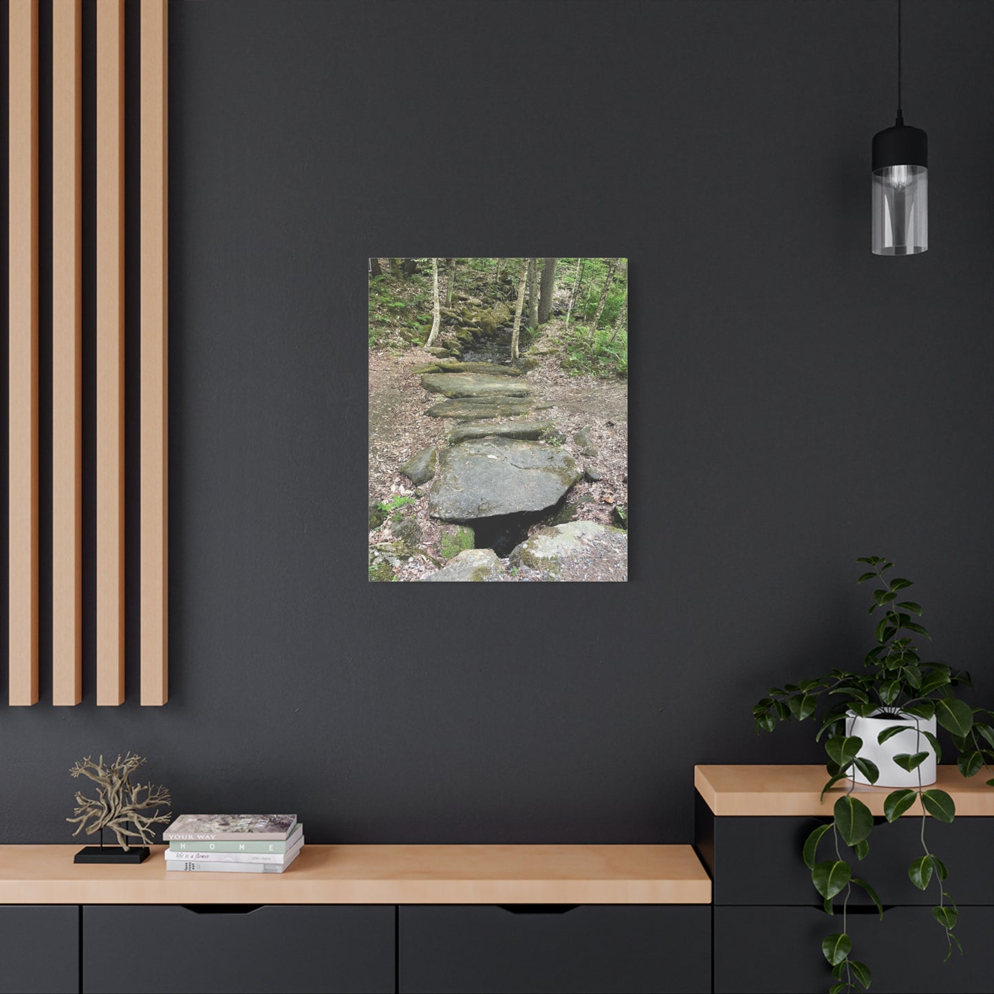 Nature-Inspired Stretched Canvas Art - Serene Stream Pathway Décor