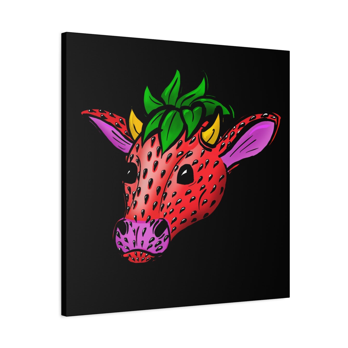 Colorful Cow Canvas Art - Strawberry Cow Stretched Wall Decor