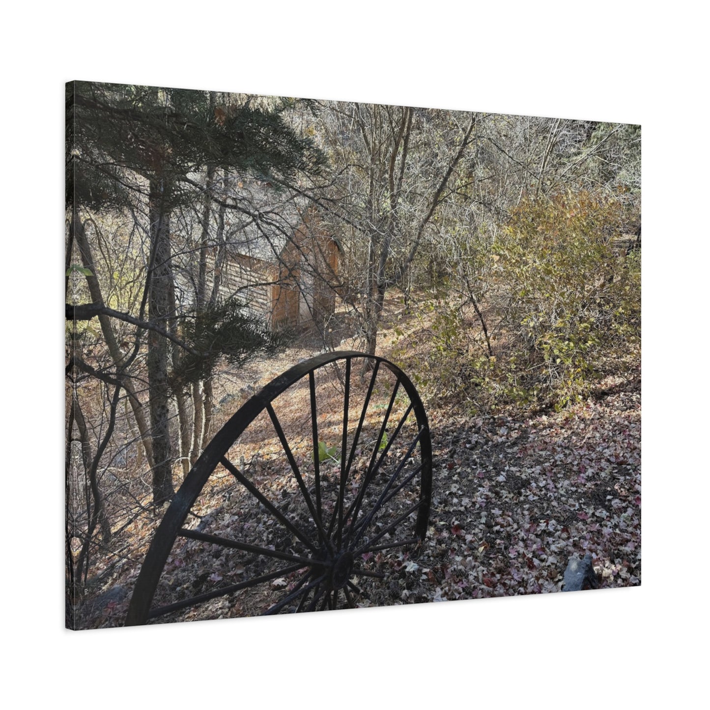 Rustic Landscape Canvas Wall Art - Nature Scene with Vintage Wheel
