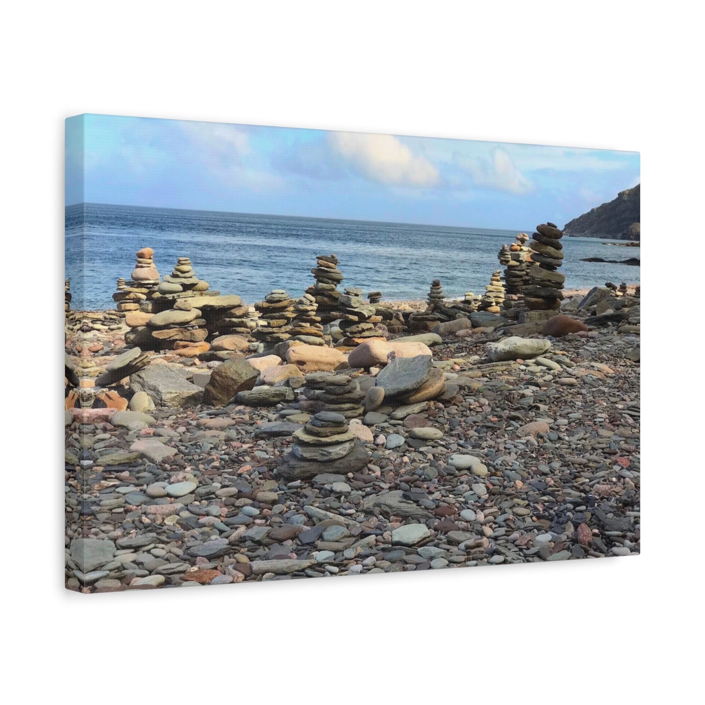 Nature-Inspired Wall Art Canvas Print - Tranquil Beach Stack Stones Decor