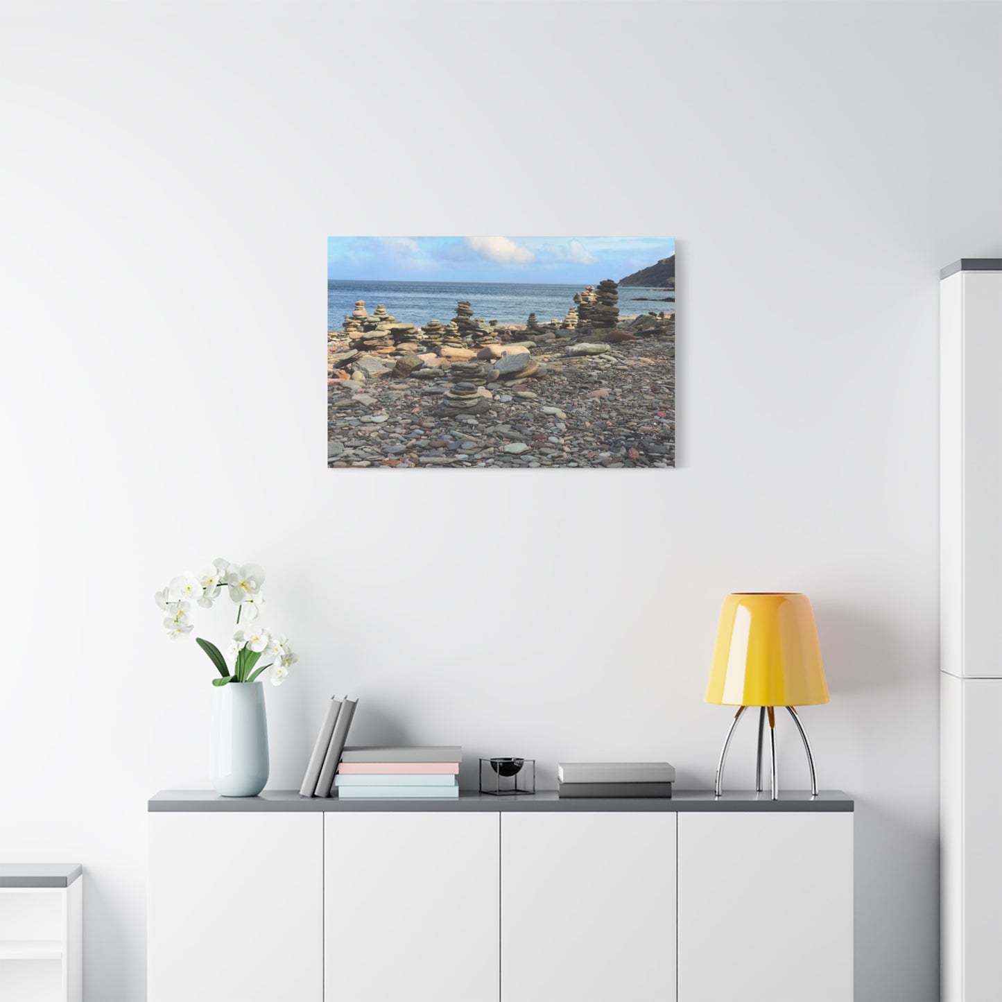 Nature-Inspired Wall Art Canvas Print - Tranquil Beach Stack Stones Decor