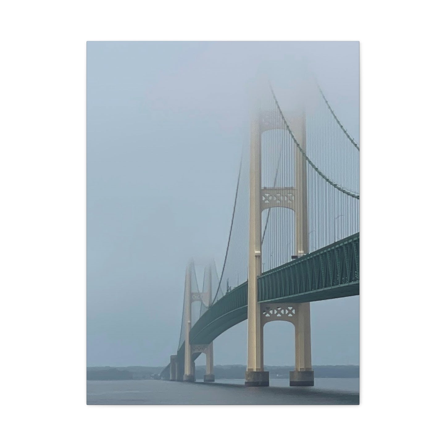 Foggy Bridge Art Canvas - 1.25" Stretched Wall Decor Mackinac