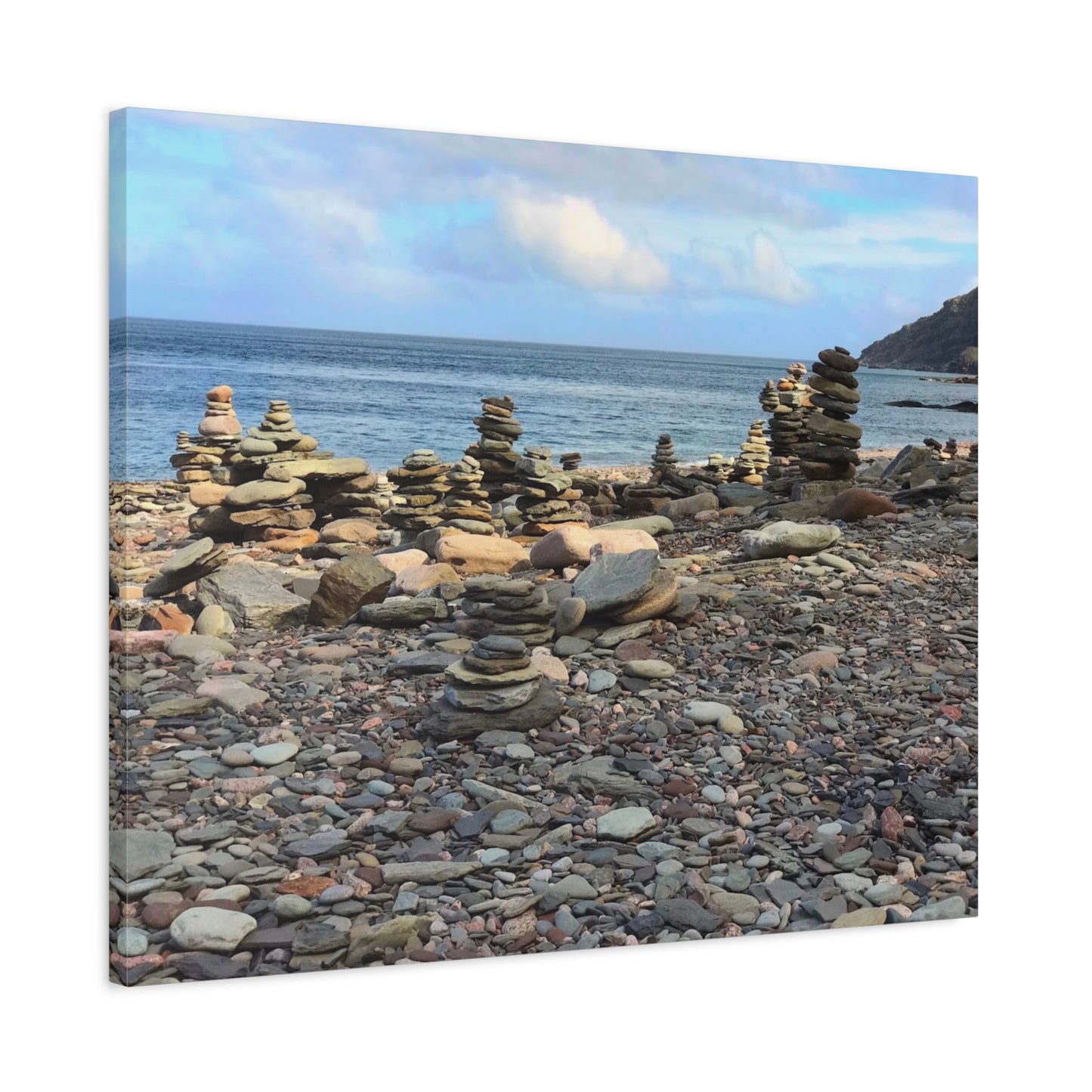 Nature-Inspired Wall Art Canvas Print - Tranquil Beach Stack Stones Decor