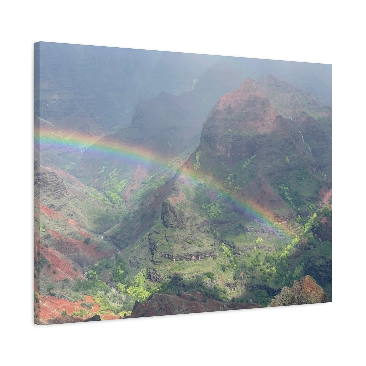 Rainbow Over Mountains Canvas Print - Nature Wall Art Wiamea Canyon Hawaii