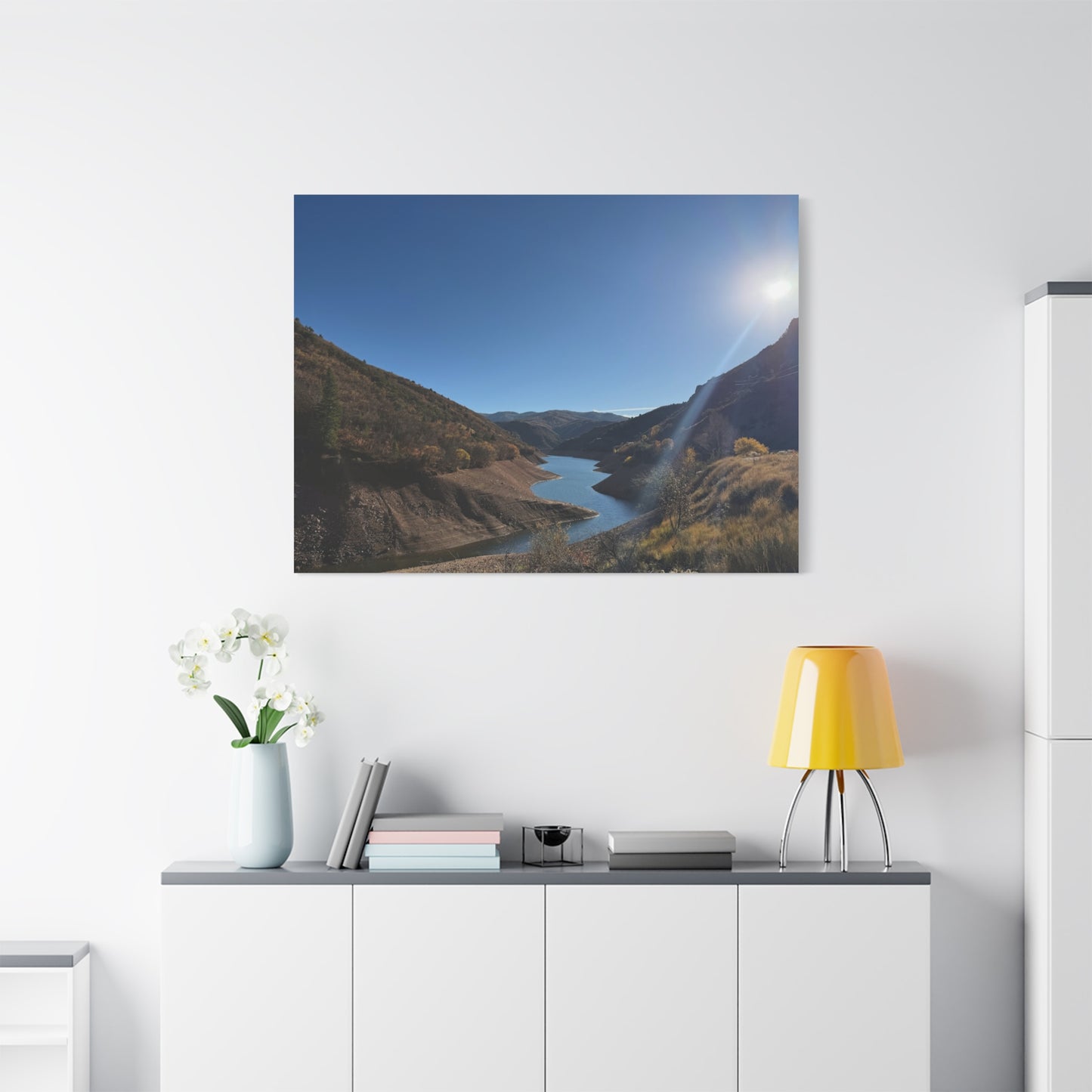 Scenic Landscape Canvas Wall Art – Tranquil Mountain River Design