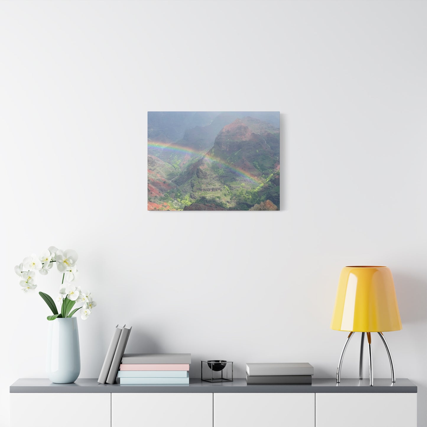 Rainbow Over Mountains Canvas Print - Nature Wall Art Wiamea Canyon Hawaii