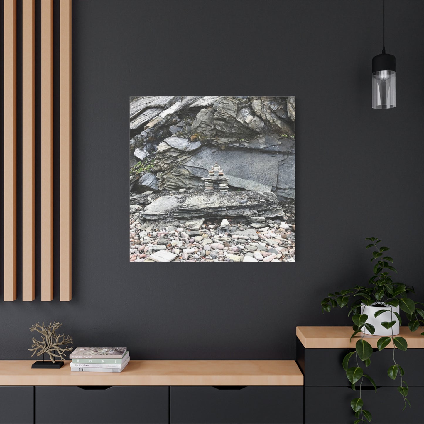 Nature-Inspired Stretched Canvas Art - Tranquil Rock Tower Design