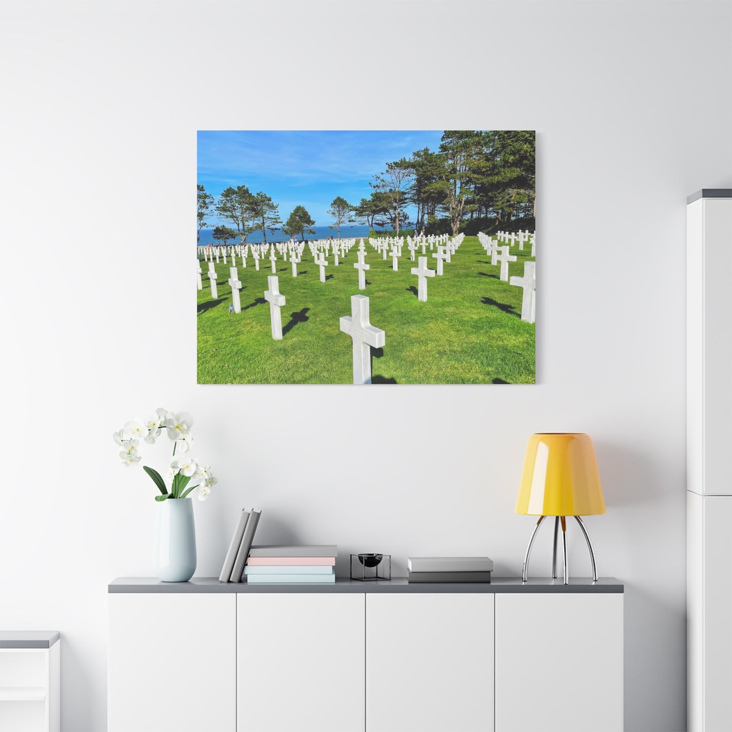 Memorial Canvas Print - Serene Cemetery Scene for Remembrance Normandy American Cemetery