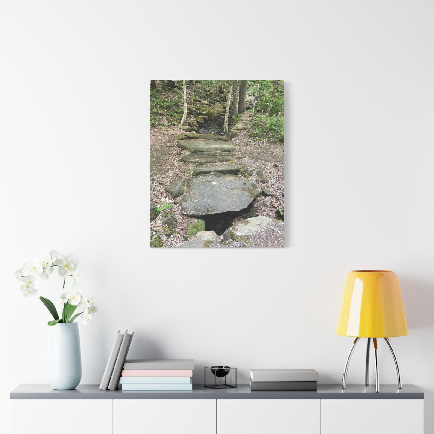 Nature-Inspired Stretched Canvas Art - Serene Stream Pathway Décor