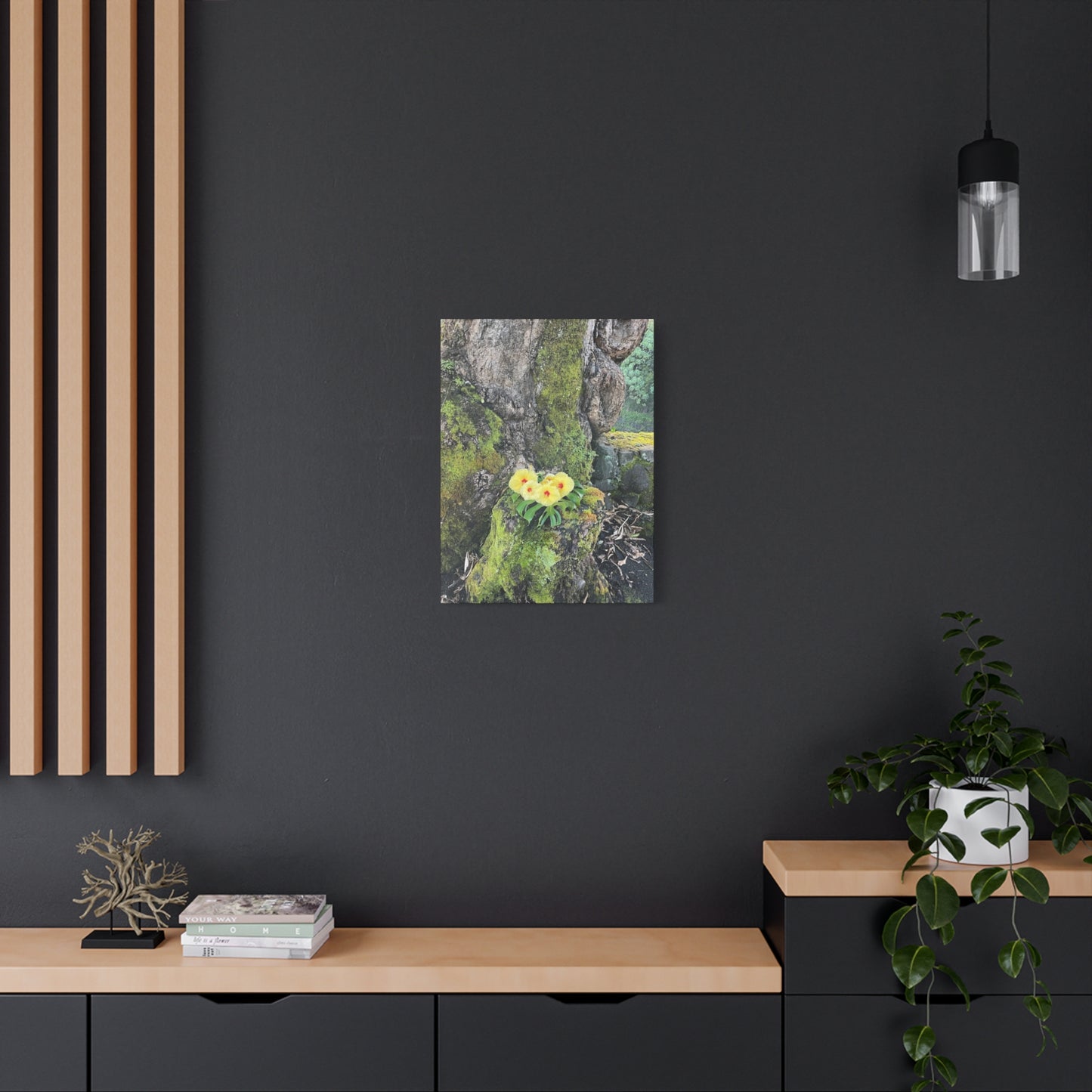 Floral Matte Canvas Art - Yellow Orchid and Moss Decor