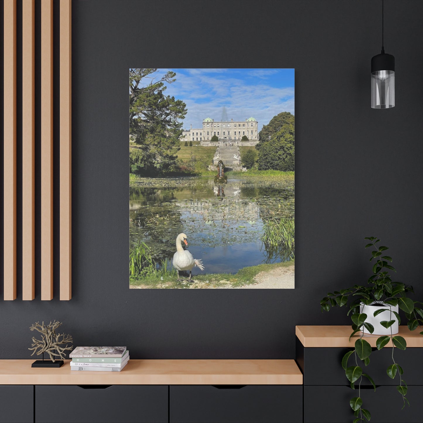 Stretched Matte Canvas Print - Serene Swan Reflection in Nature Powerscourt Estate, Wicklow Ireland