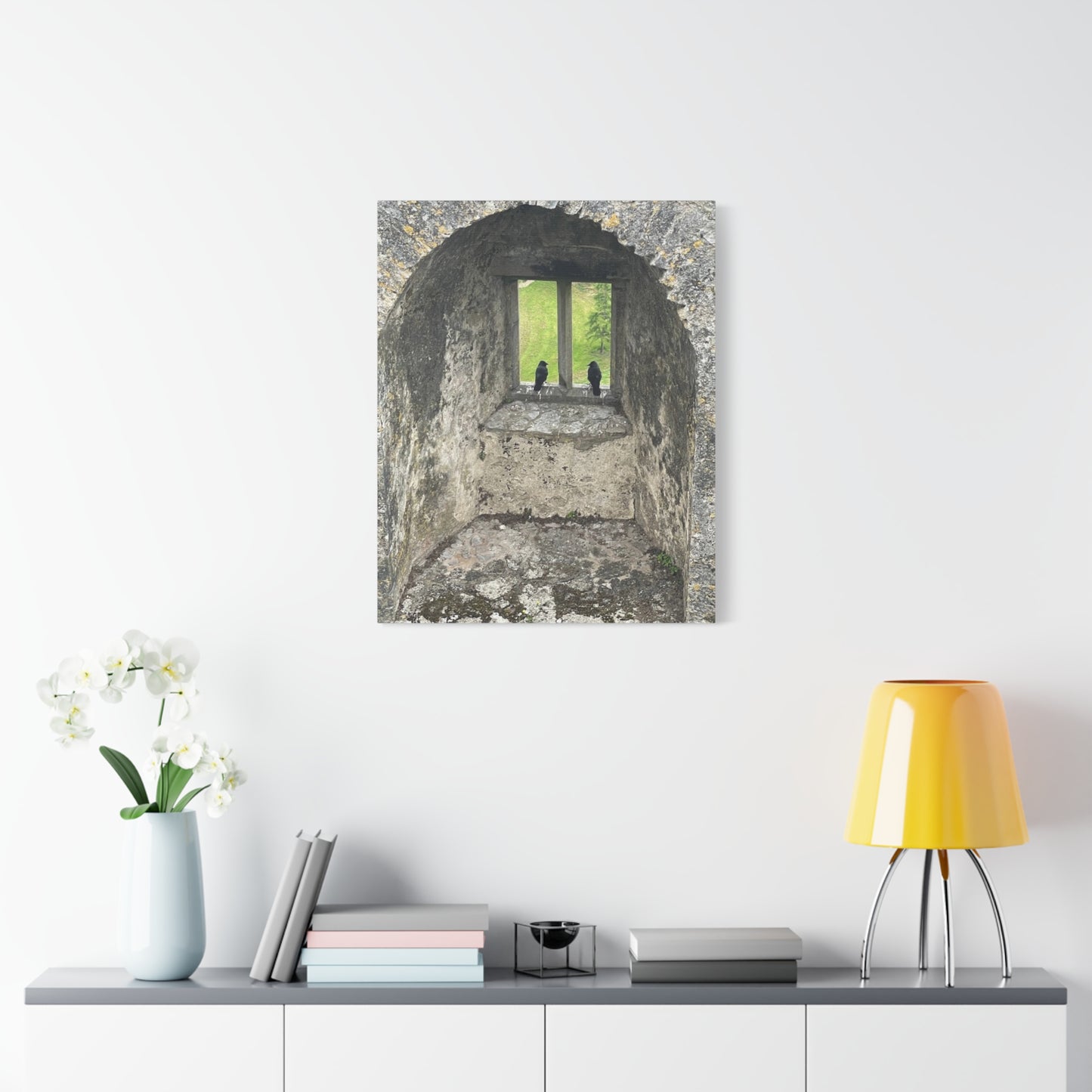 Nature-Inspired Matte Canvas Art - Black Birds by Window - Home Decor