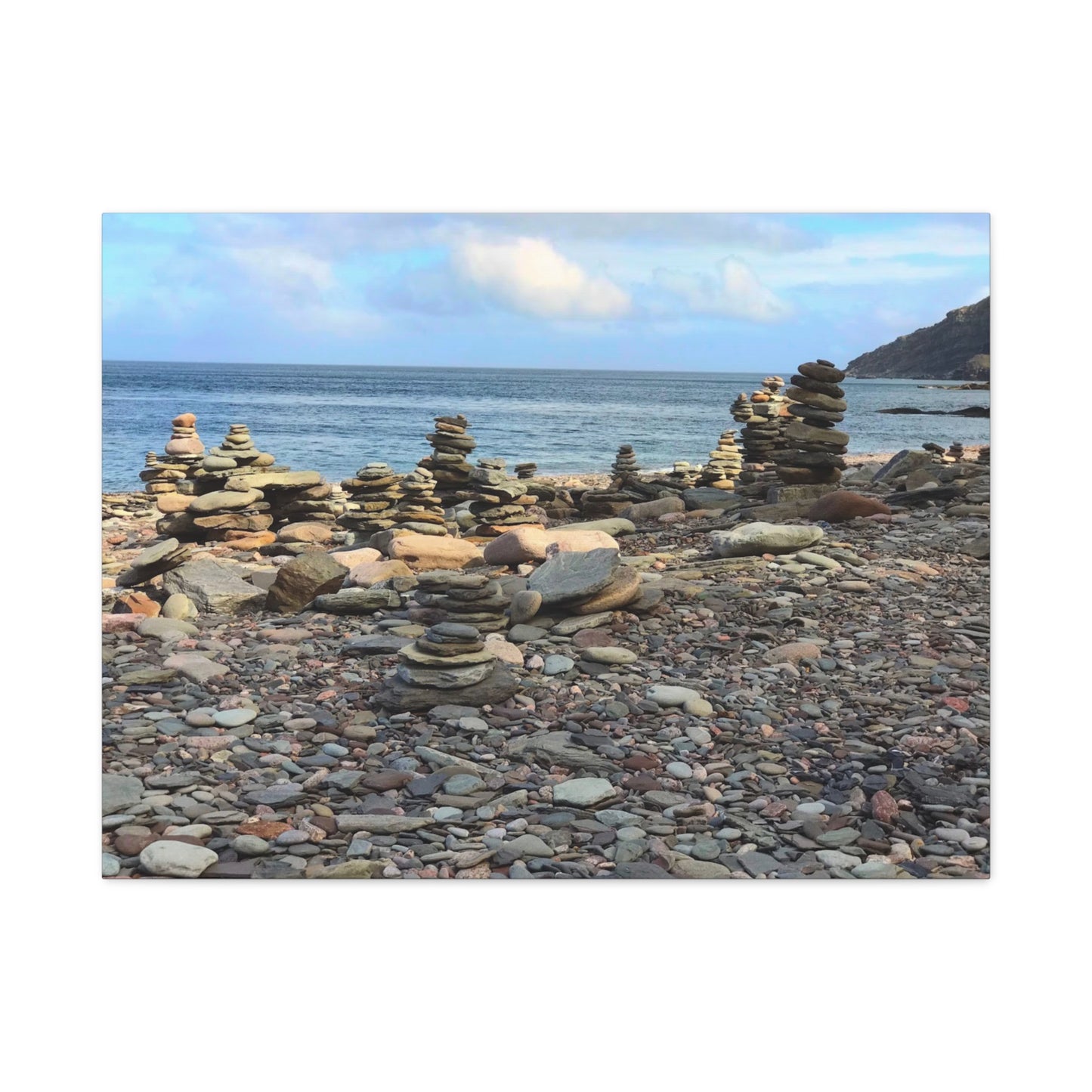 Nature-Inspired Wall Art Canvas Print - Tranquil Beach Stack Stones Decor