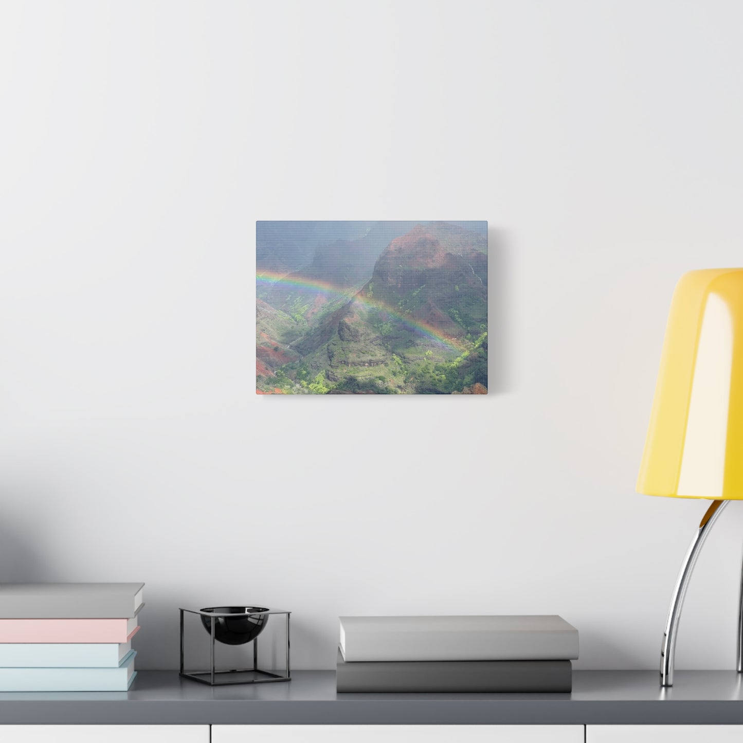 Rainbow Over Mountains Canvas Print - Nature Wall Art Wiamea Canyon Hawaii
