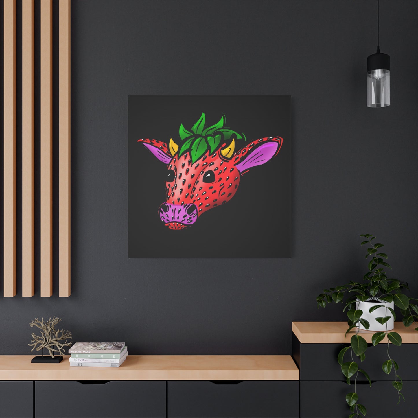 Colorful Cow Canvas Art - Strawberry Cow Stretched Wall Decor