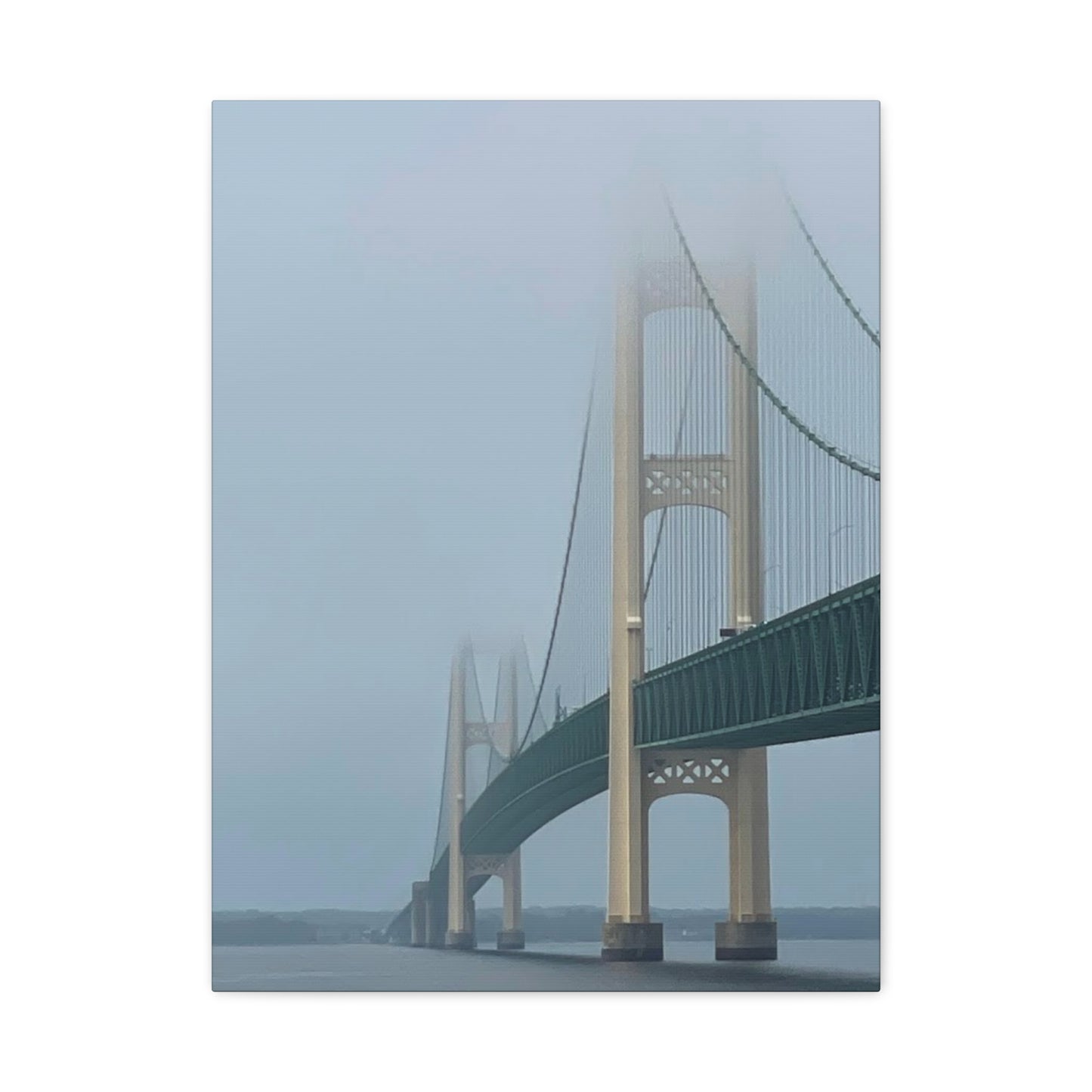 Foggy Bridge Art Canvas - 1.25" Stretched Wall Decor Mackinac