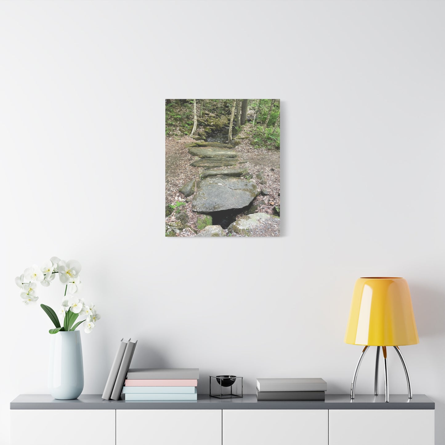 Nature-Inspired Stretched Canvas Art - Serene Stream Pathway Décor