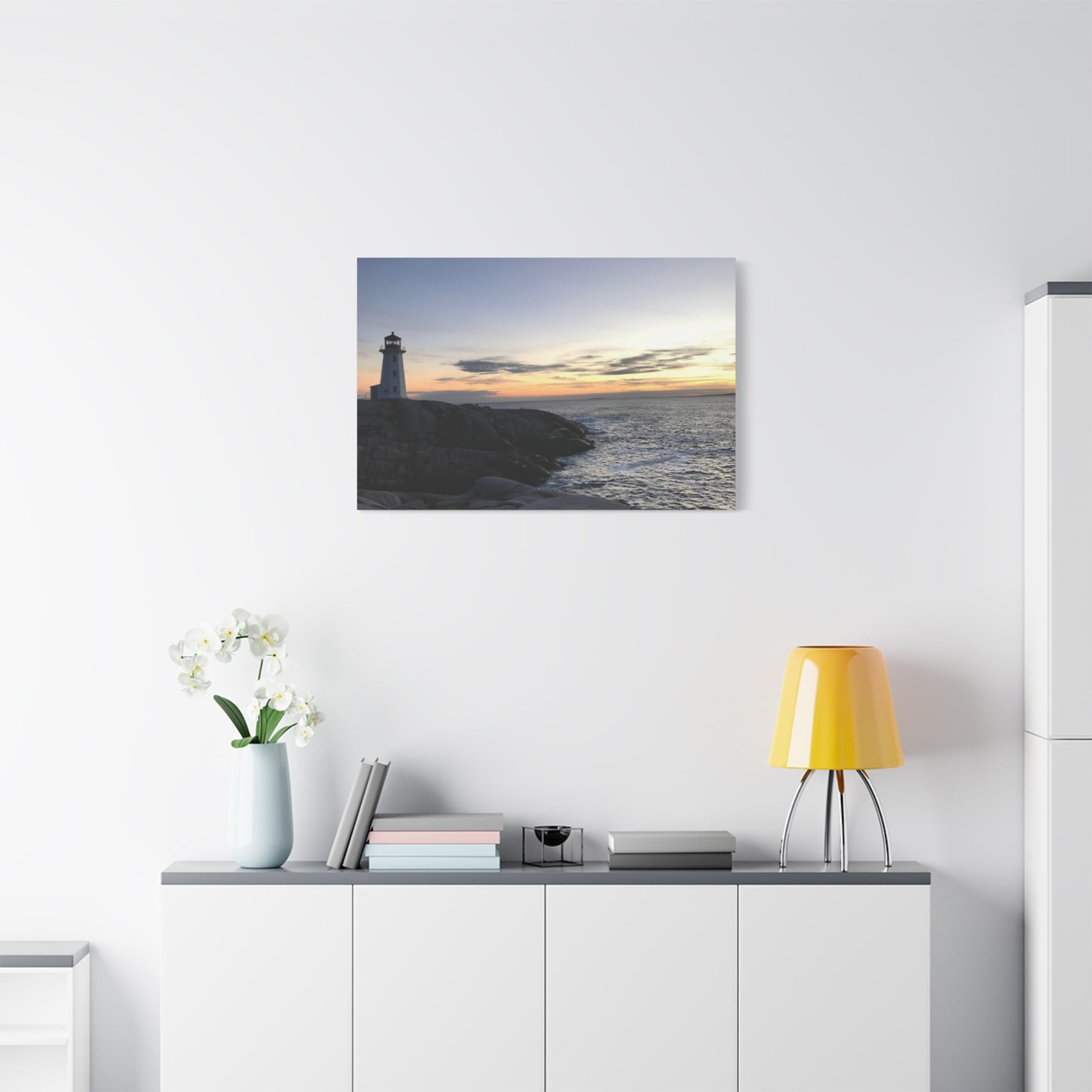 Sunset Lighthouse Canvas Print - Coastal Decor for Beach Lovers Peggys Cove