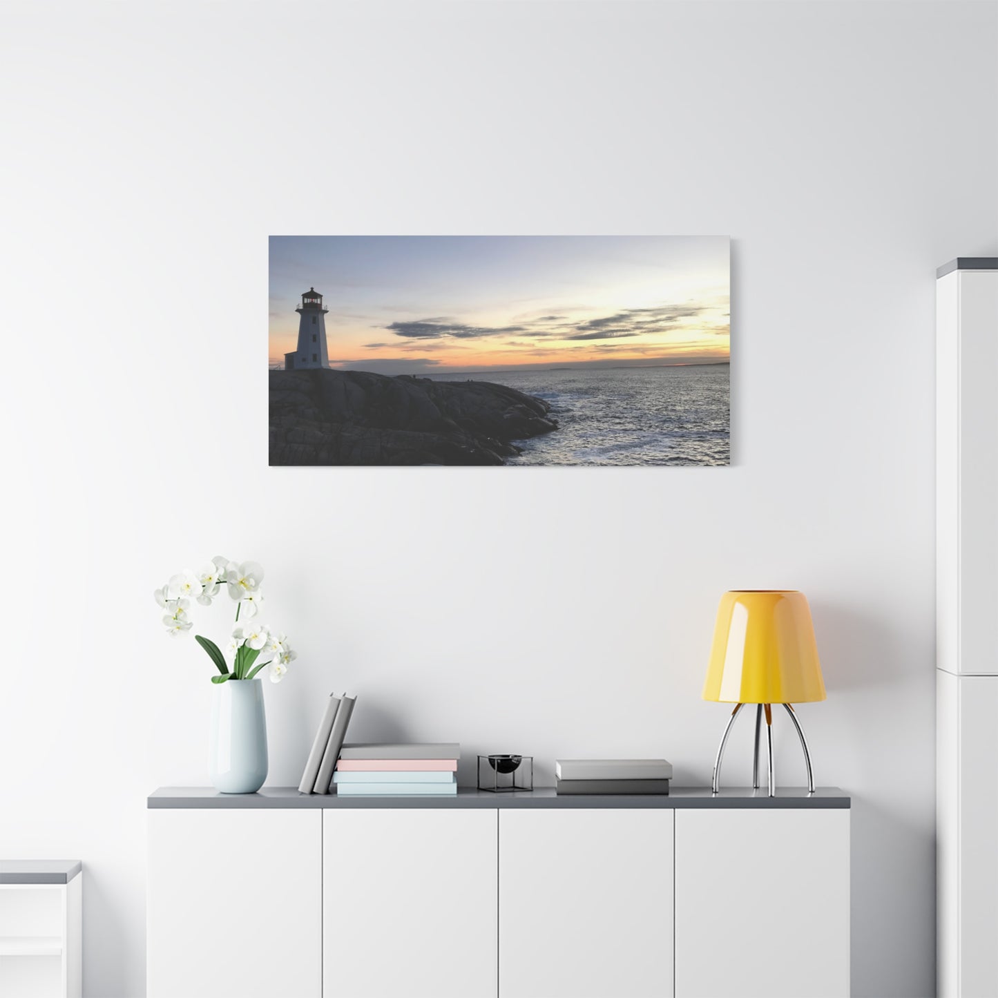Sunset Lighthouse Canvas Print - Coastal Decor for Beach Lovers Peggys Cove