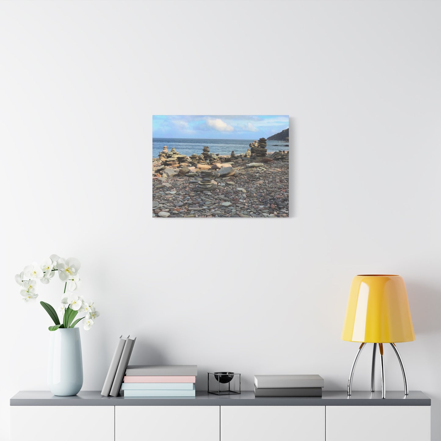 Nature-Inspired Wall Art Canvas Print - Tranquil Beach Stack Stones Decor