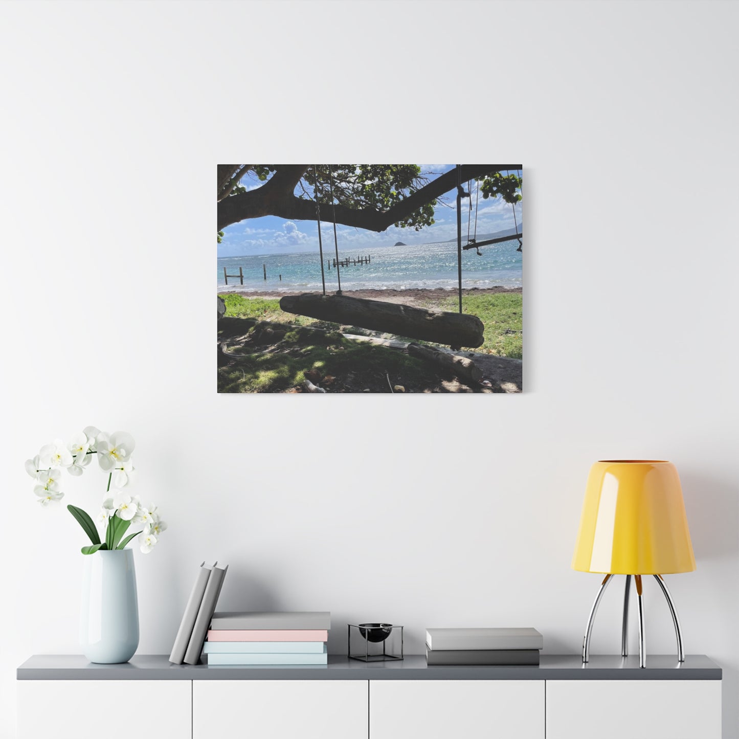 Serene Beach Swing Canvas Art Print