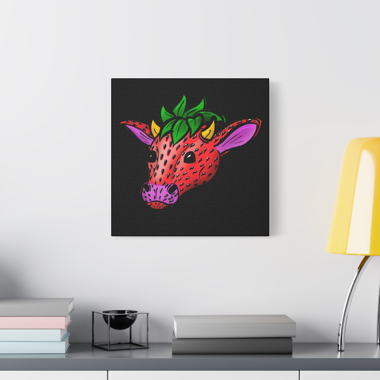 Colorful Cow Canvas Art - Strawberry Cow Stretched Wall Decor