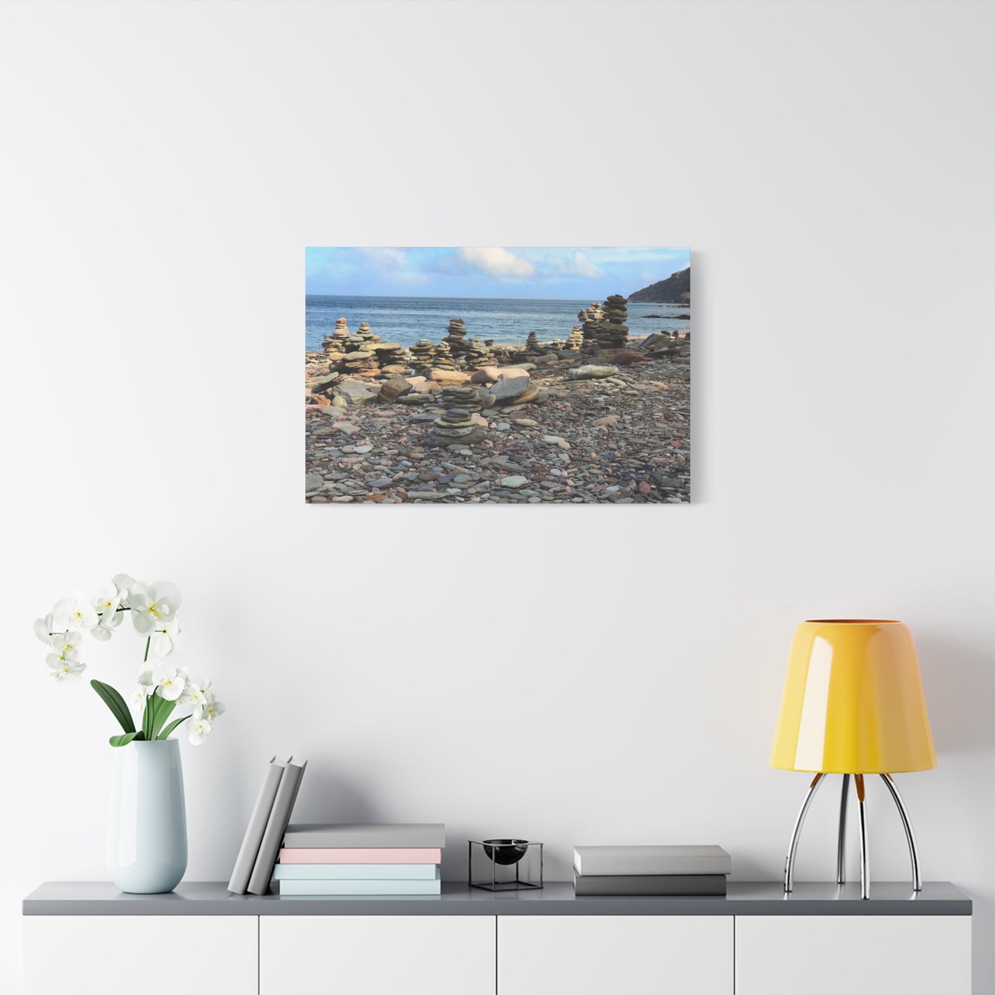 Nature-Inspired Wall Art Canvas Print - Tranquil Beach Stack Stones Decor