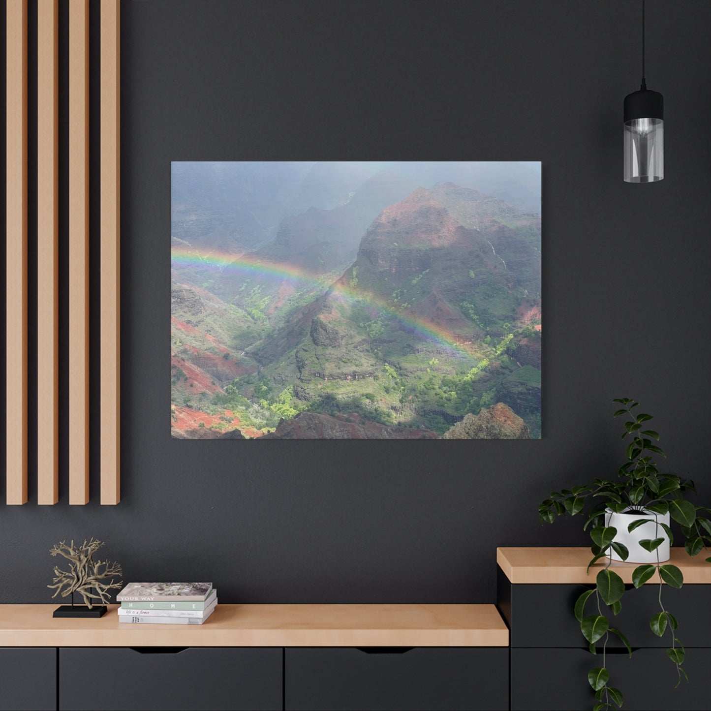 Rainbow Over Mountains Canvas Print - Nature Wall Art Wiamea Canyon Hawaii