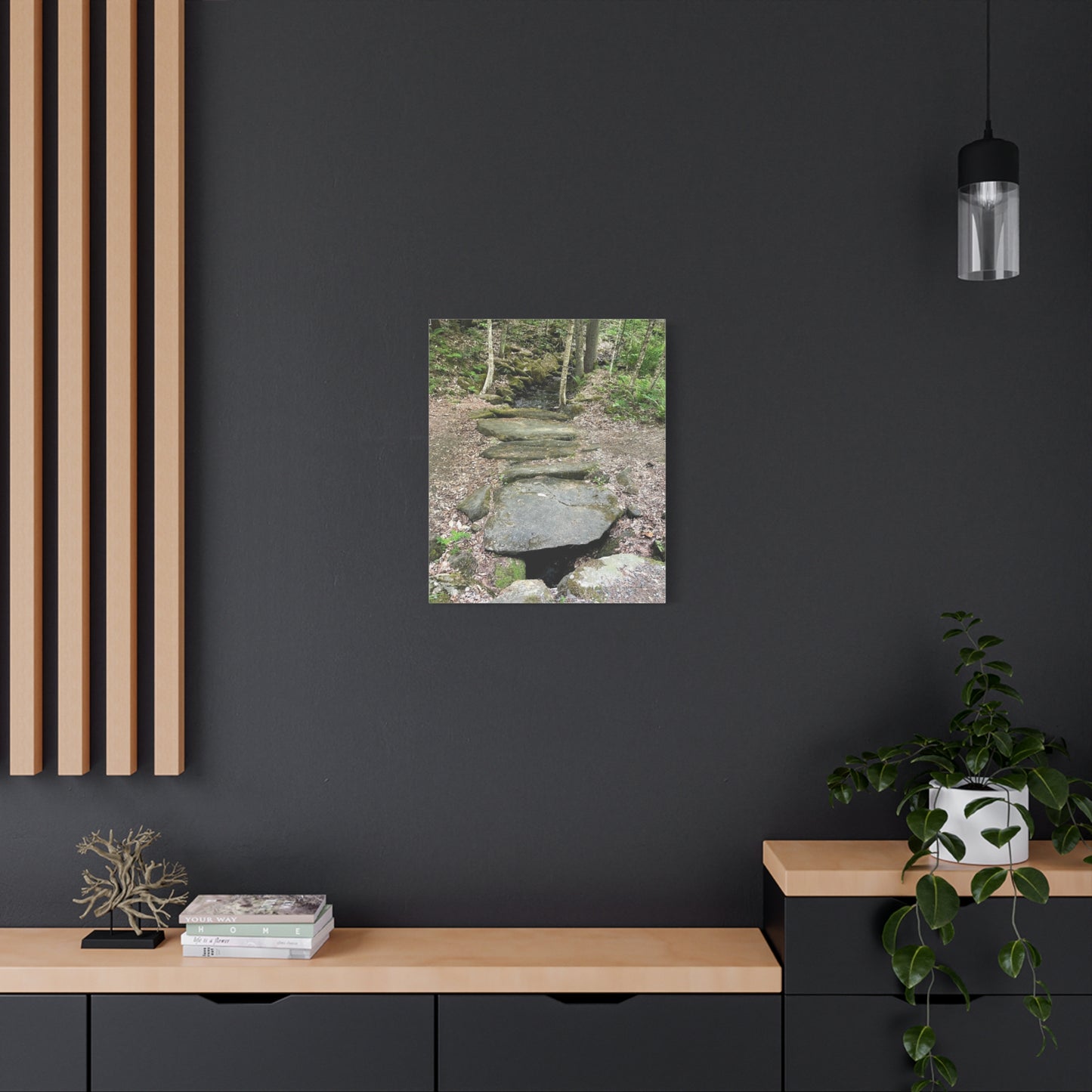 Nature-Inspired Stretched Canvas Art - Serene Stream Pathway Décor