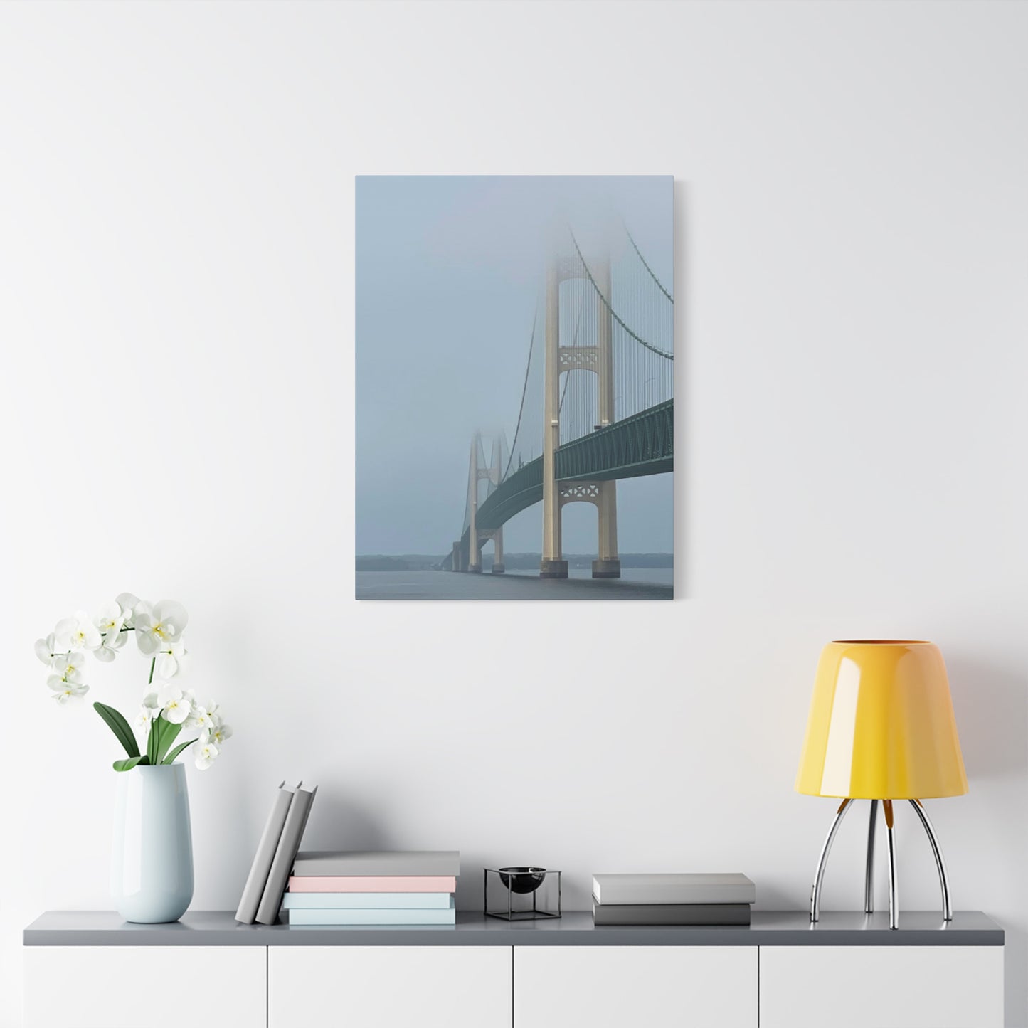 Foggy Bridge Art Canvas - 1.25" Stretched Wall Decor Mackinac