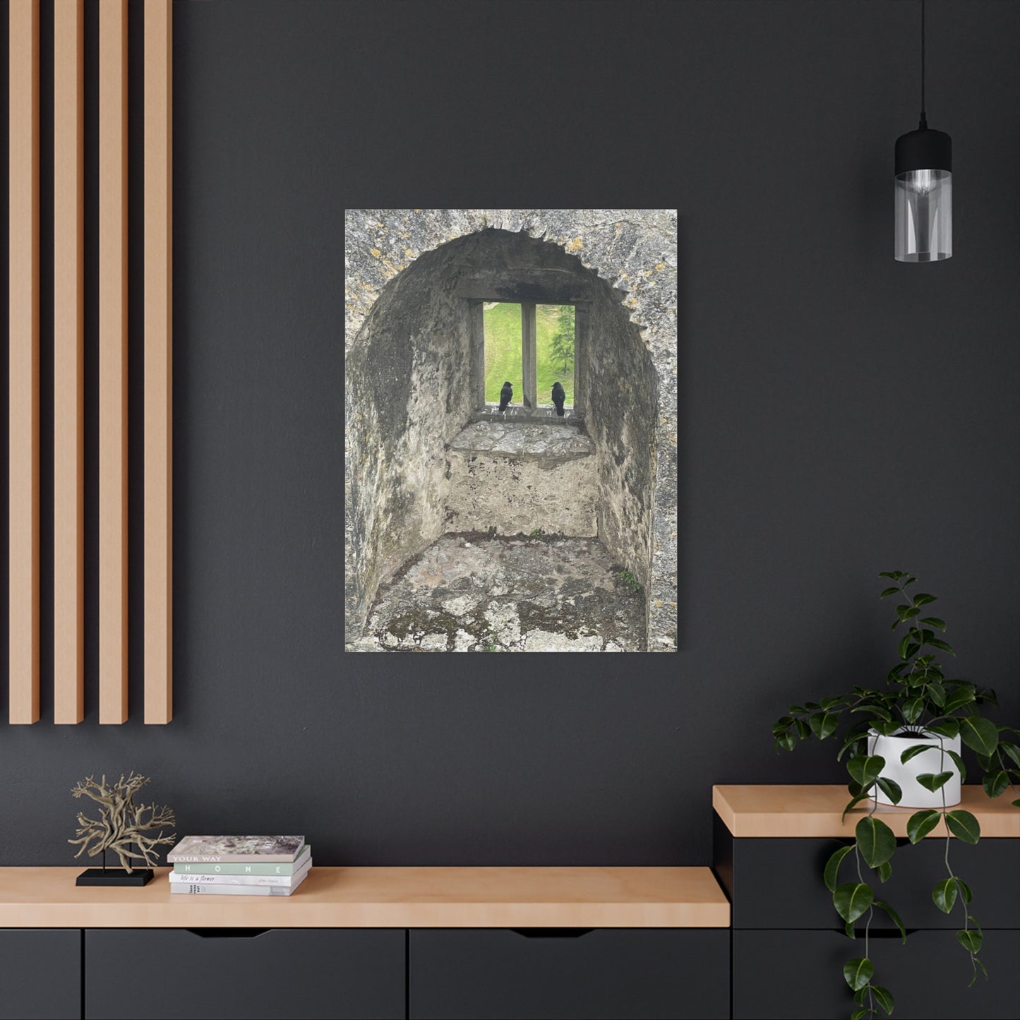 Nature-Inspired Matte Canvas Art - Black Birds by Window - Home Decor
