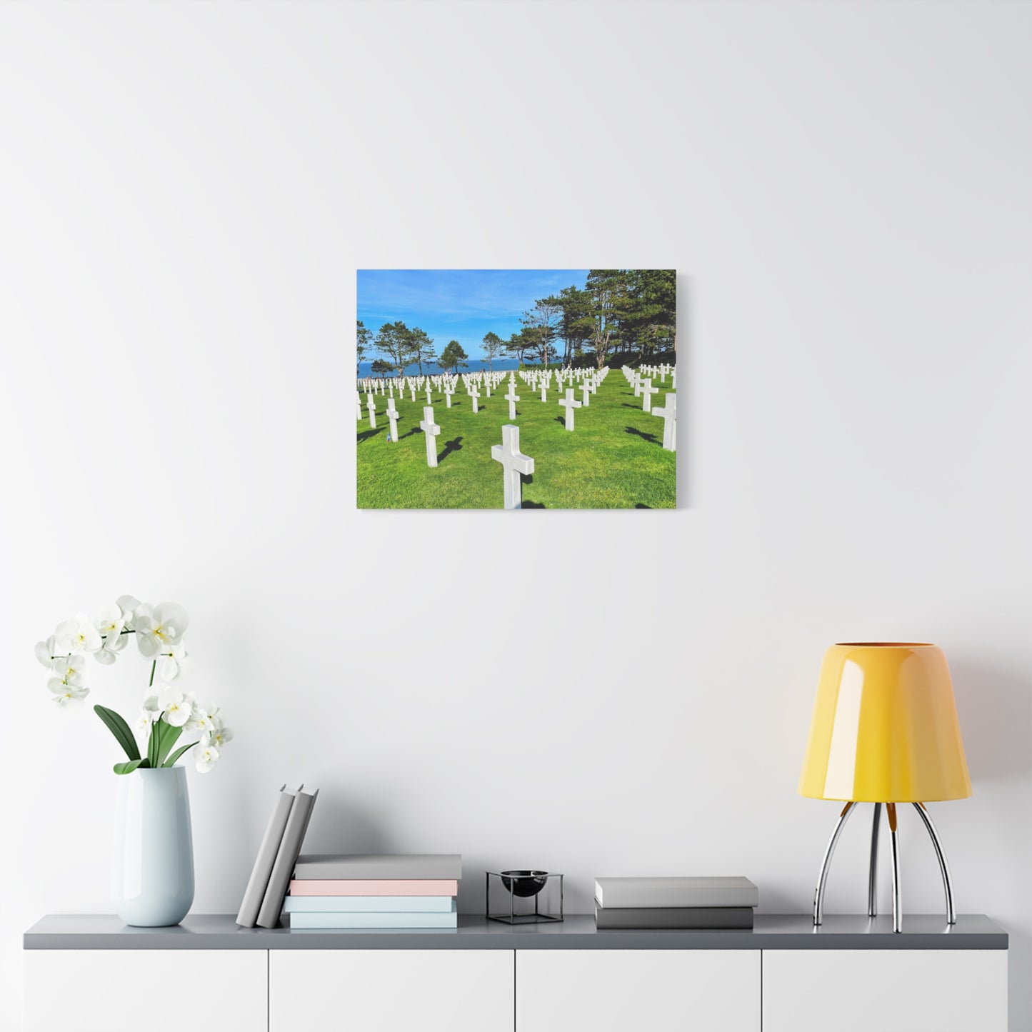 Memorial Canvas Print - Serene Cemetery Scene for Remembrance Normandy American Cemetery