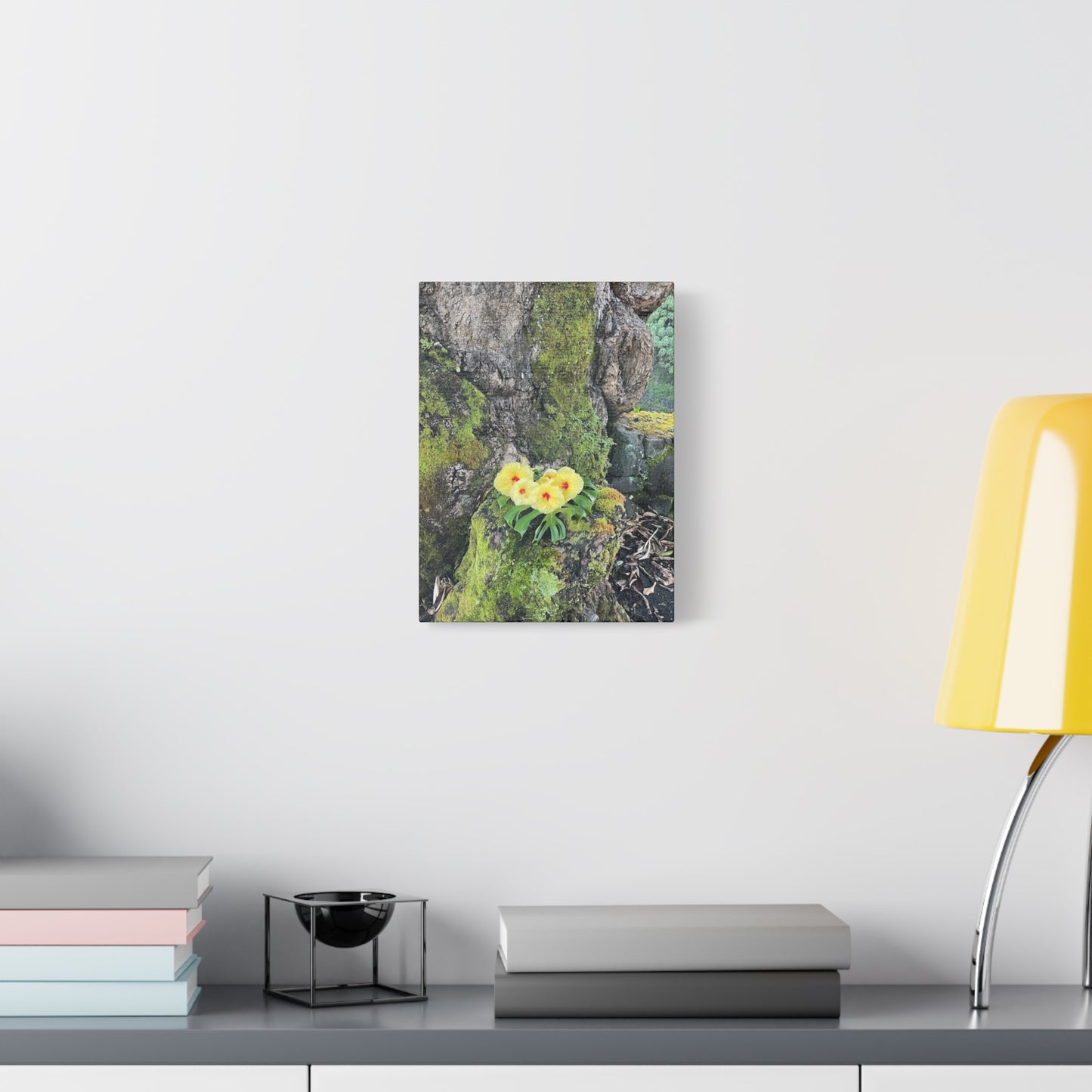 Floral Matte Canvas Art - Yellow Orchid and Moss Decor