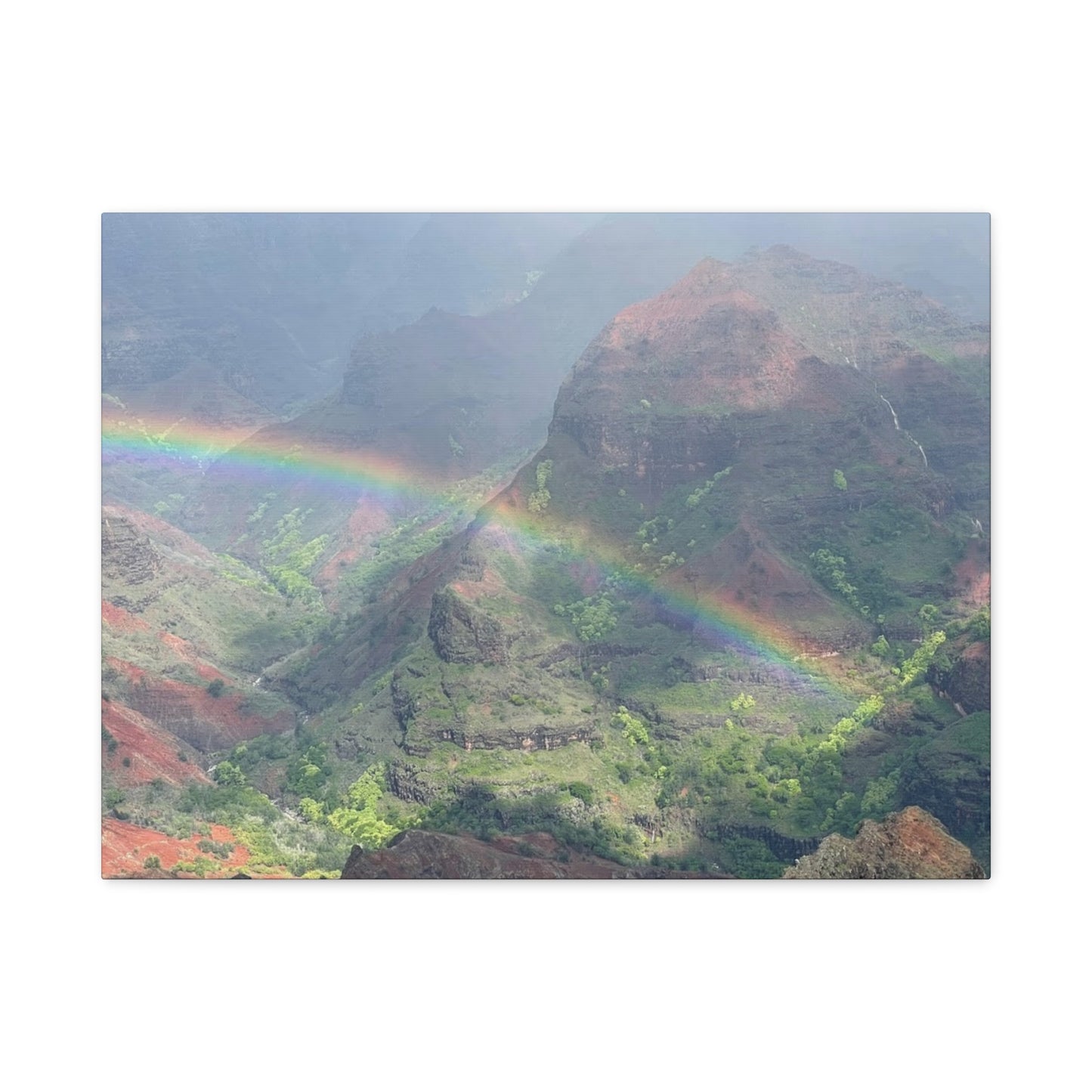 Rainbow Over Mountains Canvas Print - Nature Wall Art Wiamea Canyon Hawaii