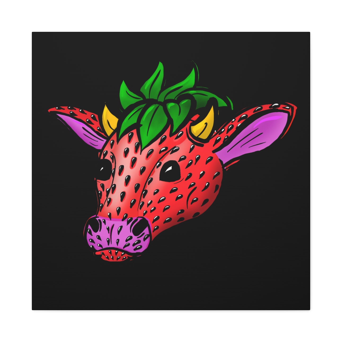 Colorful Cow Canvas Art - Strawberry Cow Stretched Wall Decor