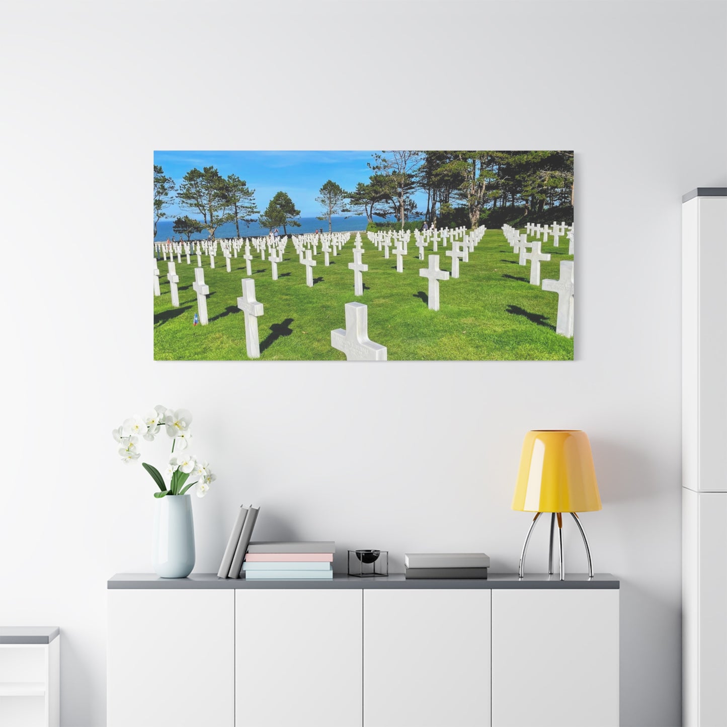 Memorial Canvas Print - Serene Cemetery Scene for Remembrance Normandy American Cemetery