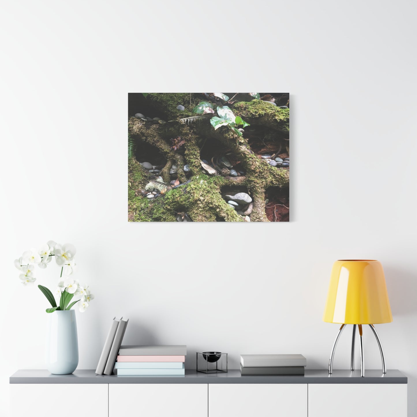 Nature-Inspired Matte Canvas Wall Art - Serene Root and Stone Design