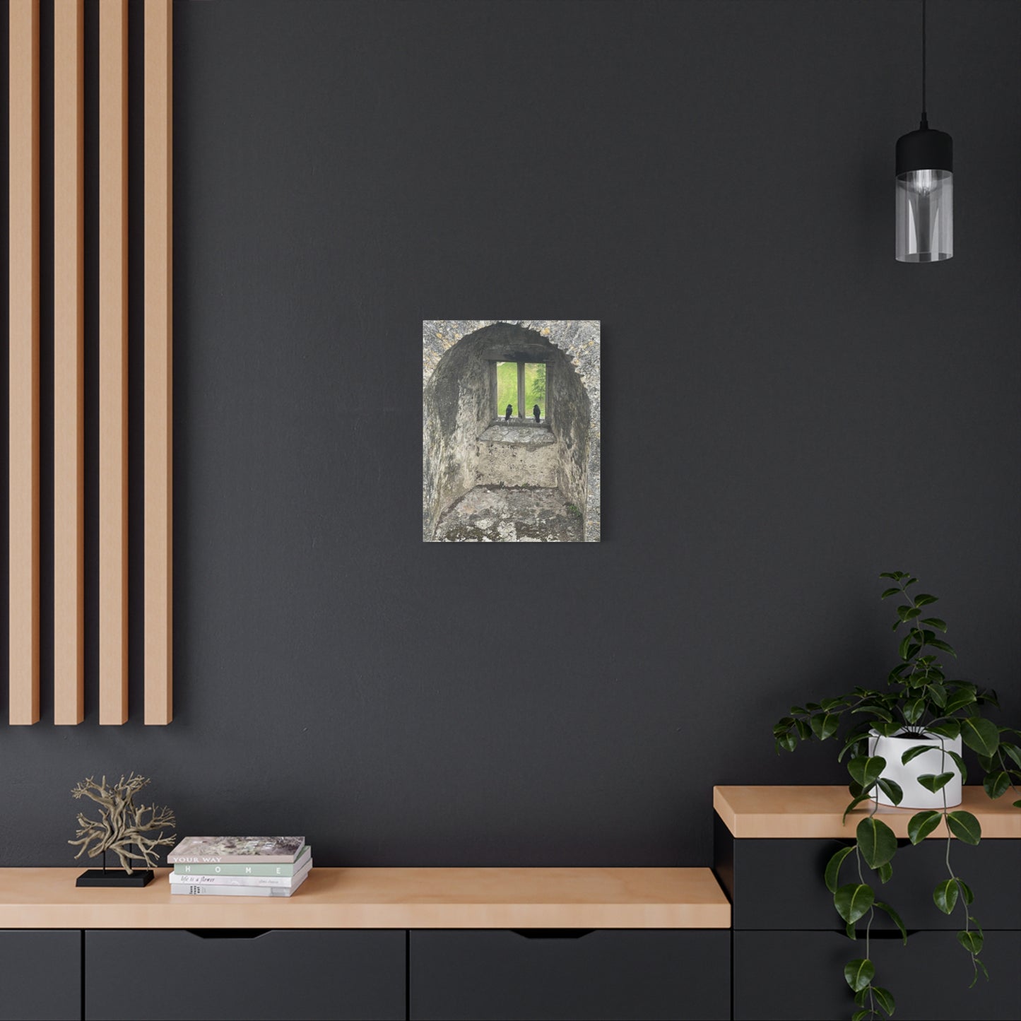 Nature-Inspired Matte Canvas Art - Black Birds by Window - Home Decor