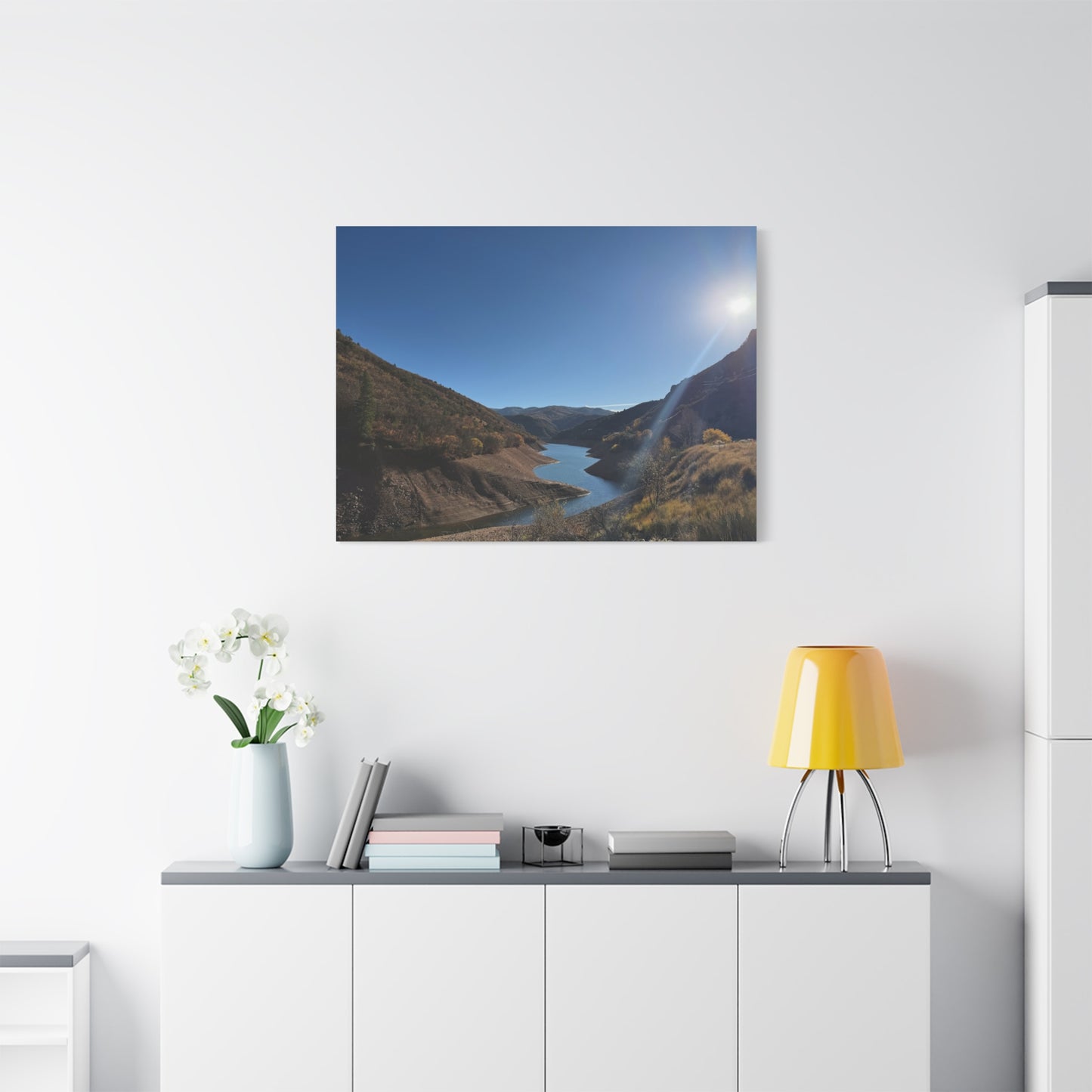 Scenic Landscape Canvas Wall Art – Tranquil Mountain River Design
