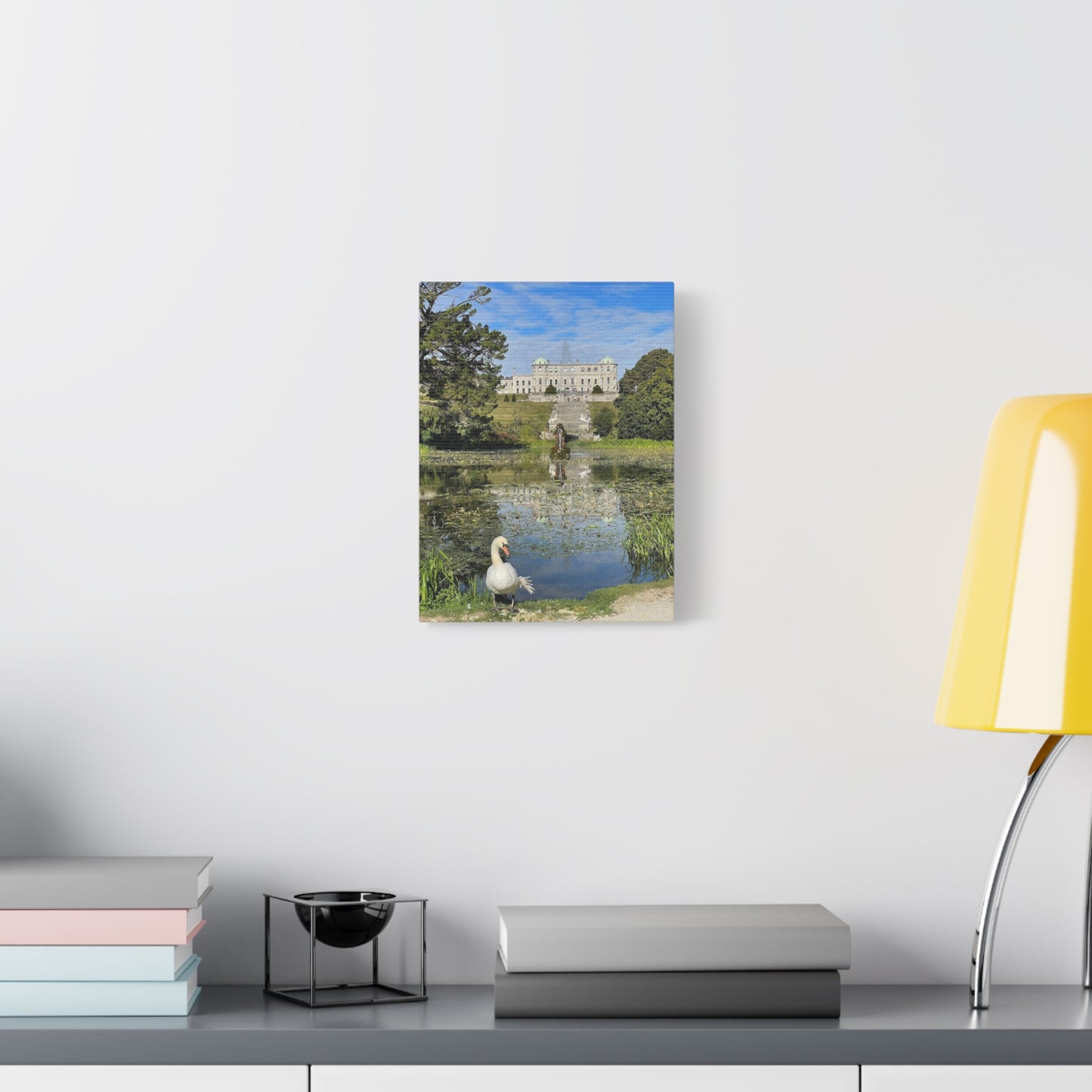 Stretched Matte Canvas Print - Serene Swan Reflection in Nature Powerscourt Estate, Wicklow Ireland