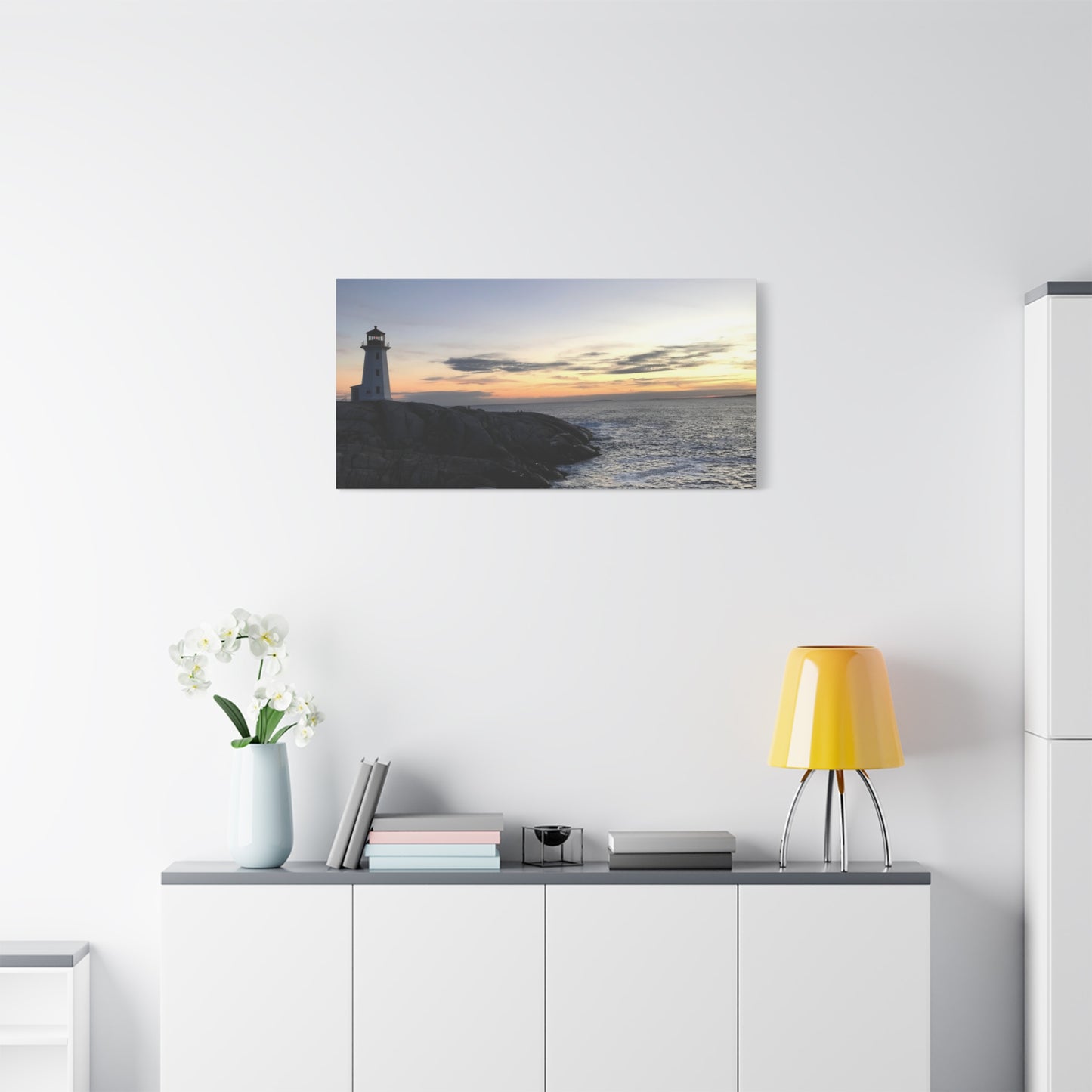 Sunset Lighthouse Canvas Print - Coastal Decor for Beach Lovers Peggys Cove
