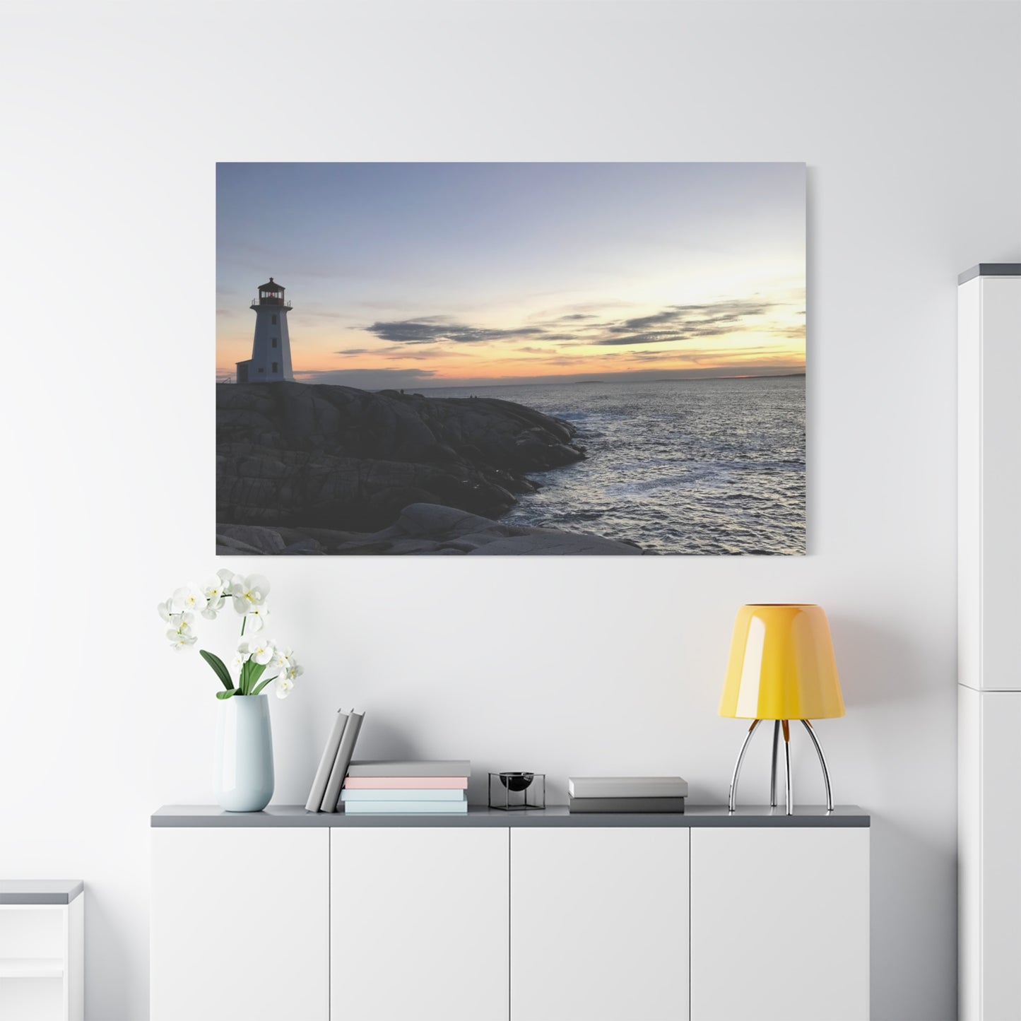 Sunset Lighthouse Canvas Print - Coastal Decor for Beach Lovers Peggys Cove