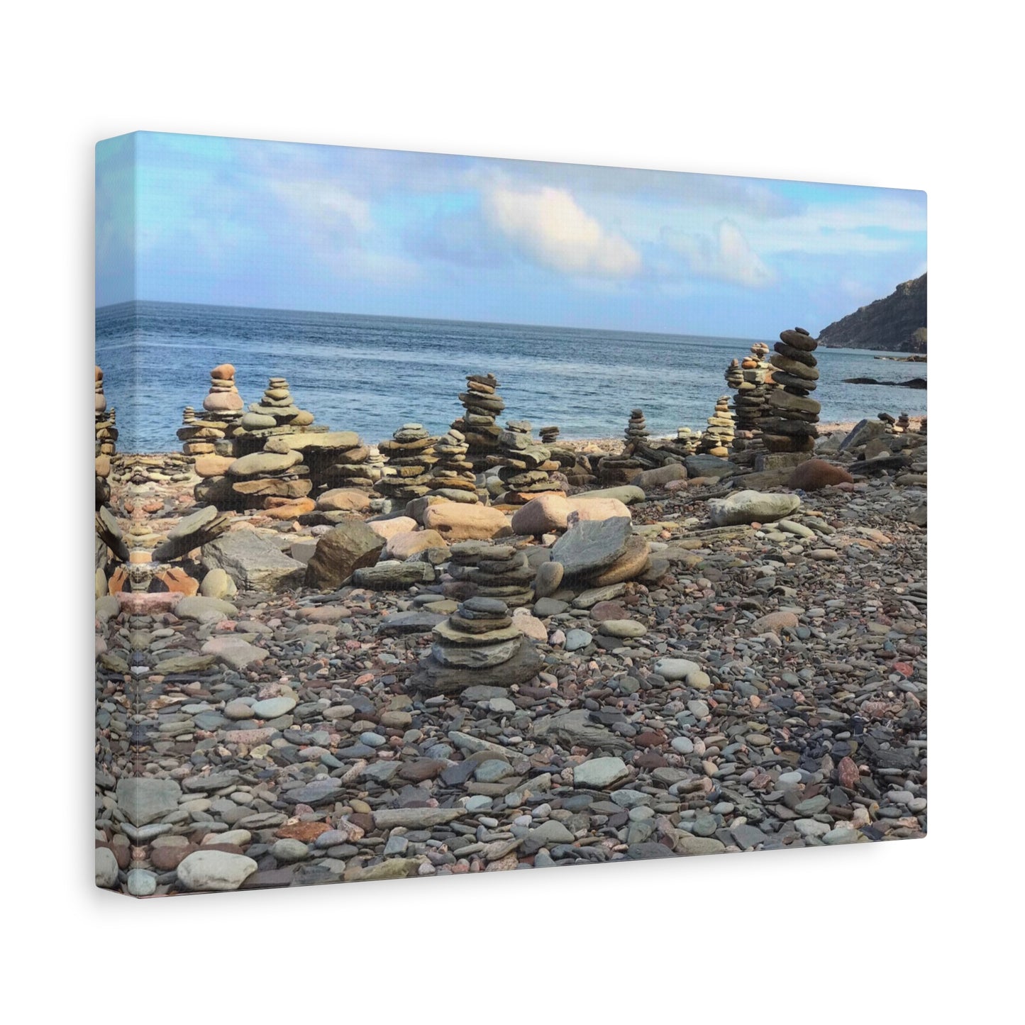 Nature-Inspired Wall Art Canvas Print - Tranquil Beach Stack Stones Decor