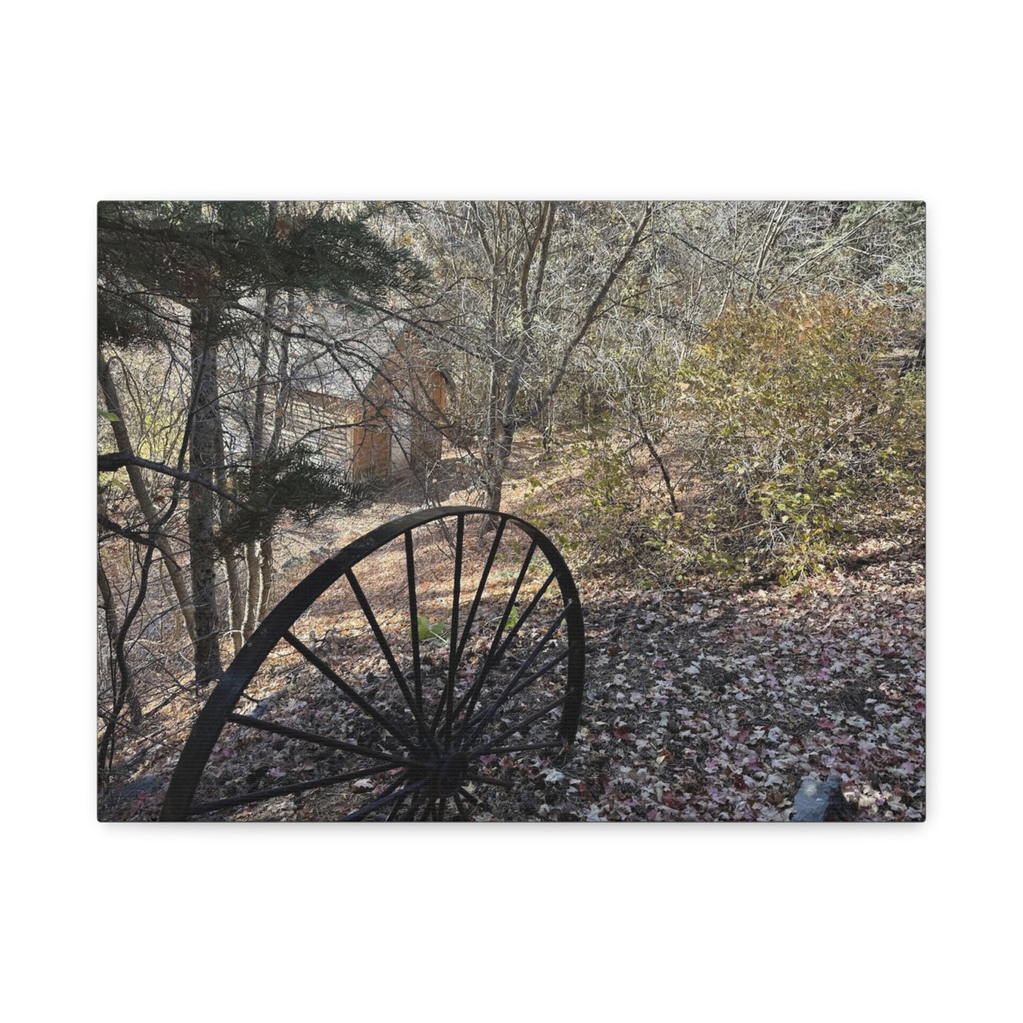 Rustic Landscape Canvas Wall Art - Nature Scene with Vintage Wheel